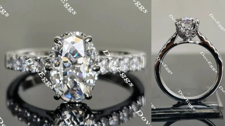 Doveggs half eternity paved engagement ring only semi-mount only(Exclusively to DovEggs Stones)
