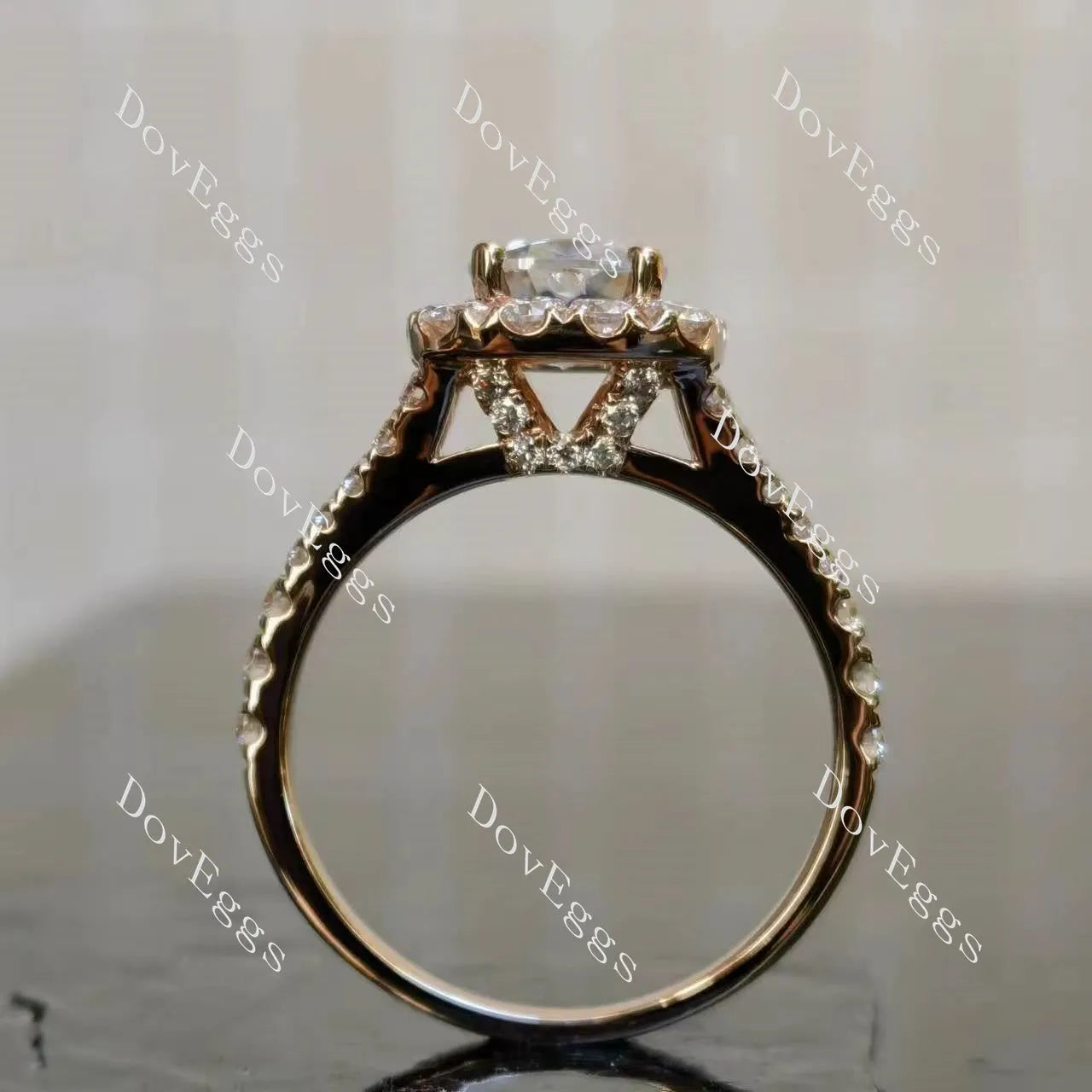 Doveggs cushion halo half eternity moissanite engagement ring