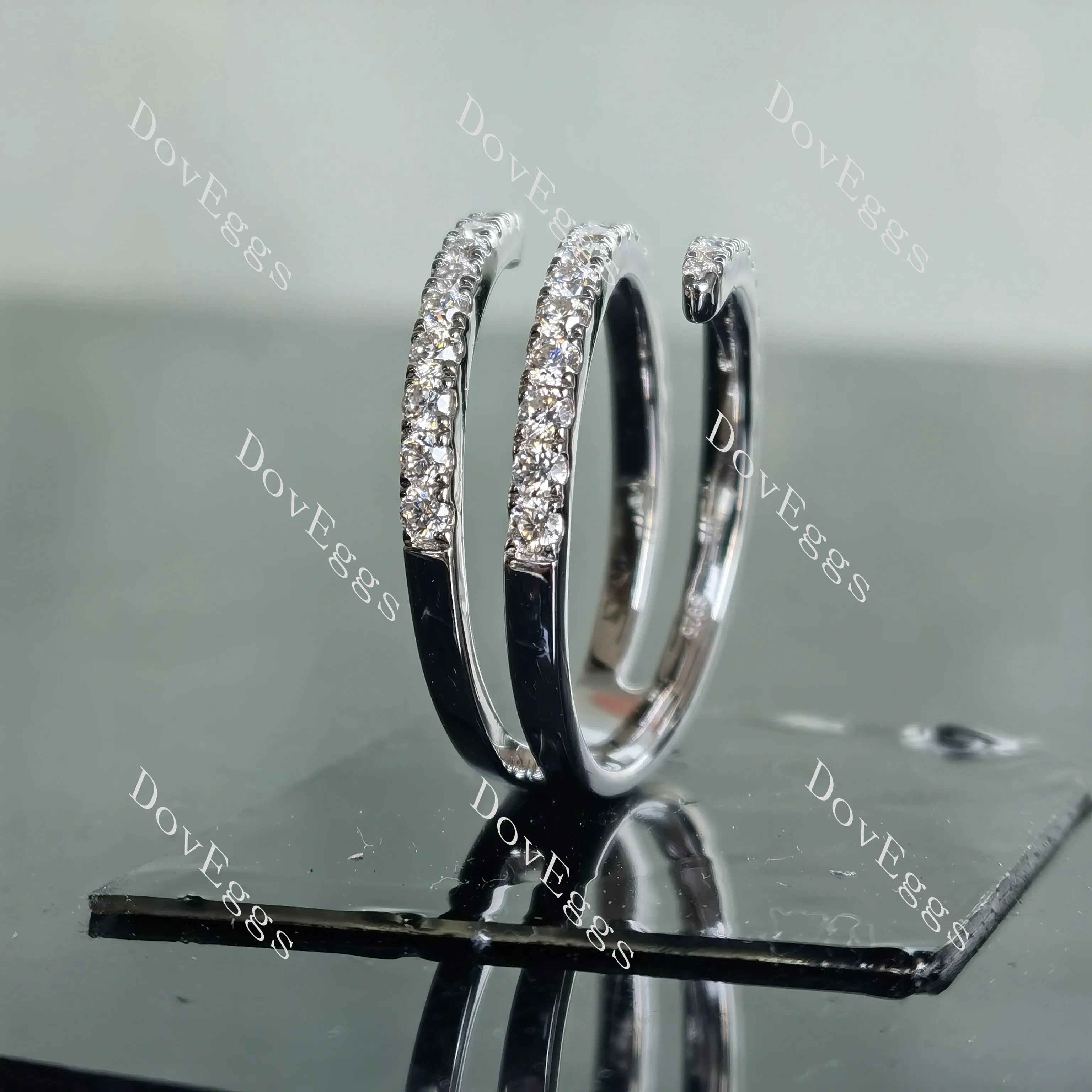Doveggs round three line pave moissanite/lab grown diamond wedding band-5.3mm band width