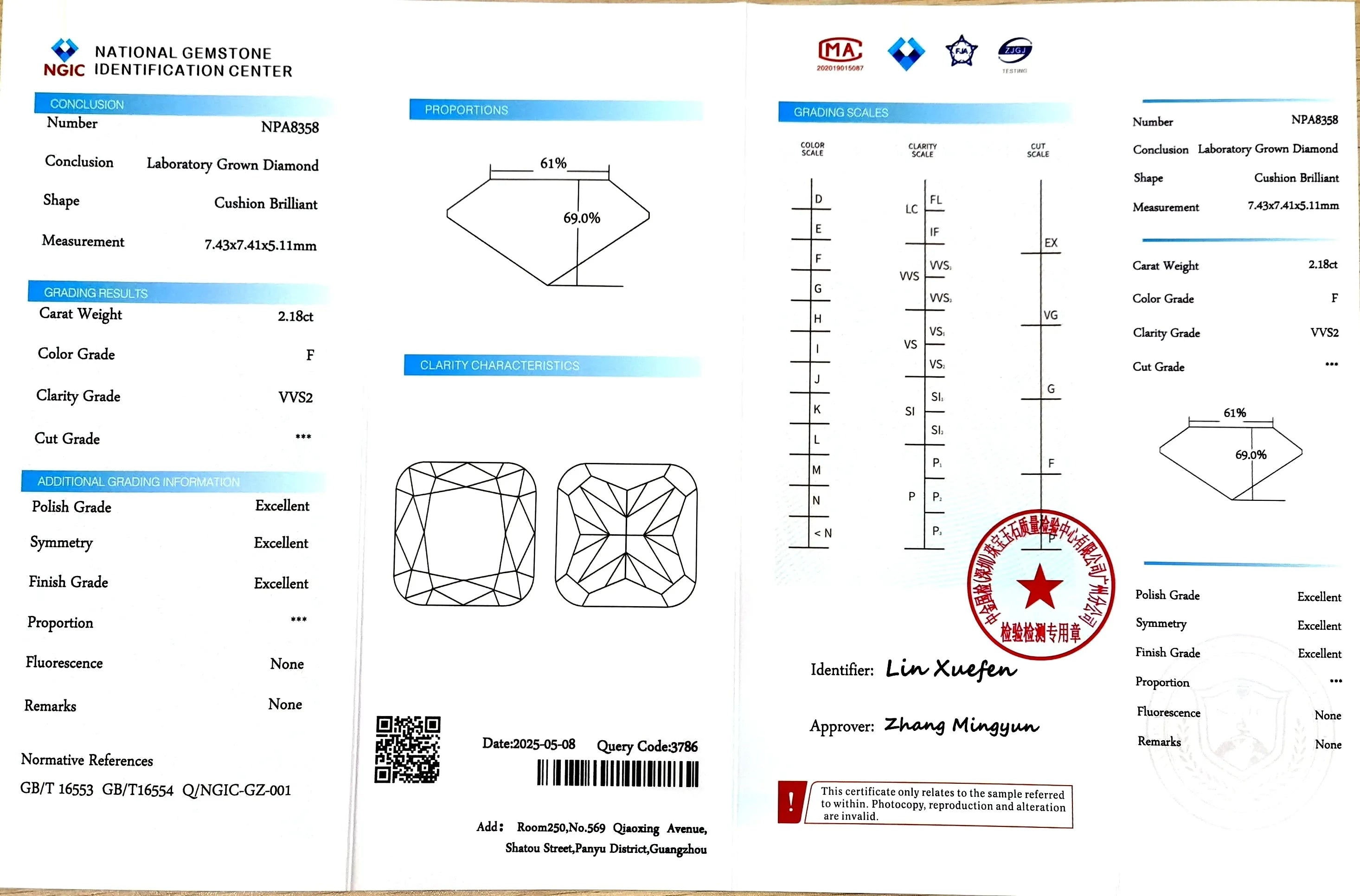 2.18ct Cushion Cut F color - VVS2 Clarity | Doveggs Certified