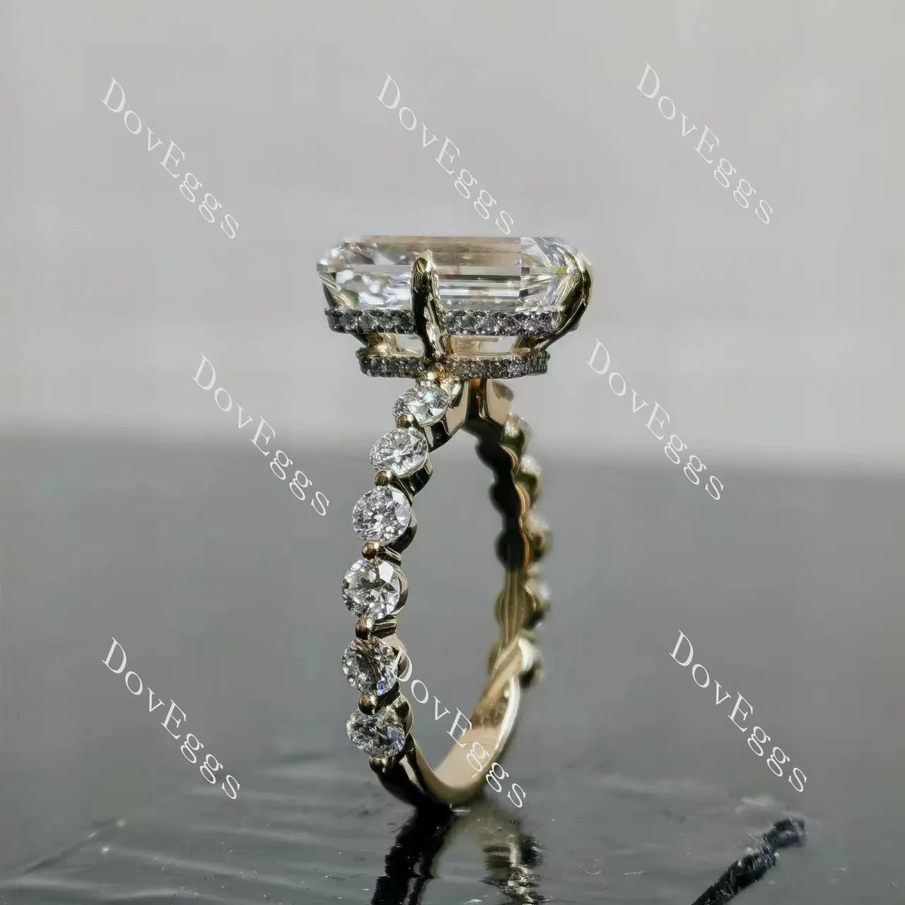 Doveggs Emerald Pave 3/4 Eternity Lab Grown Diamond Engagement Ring