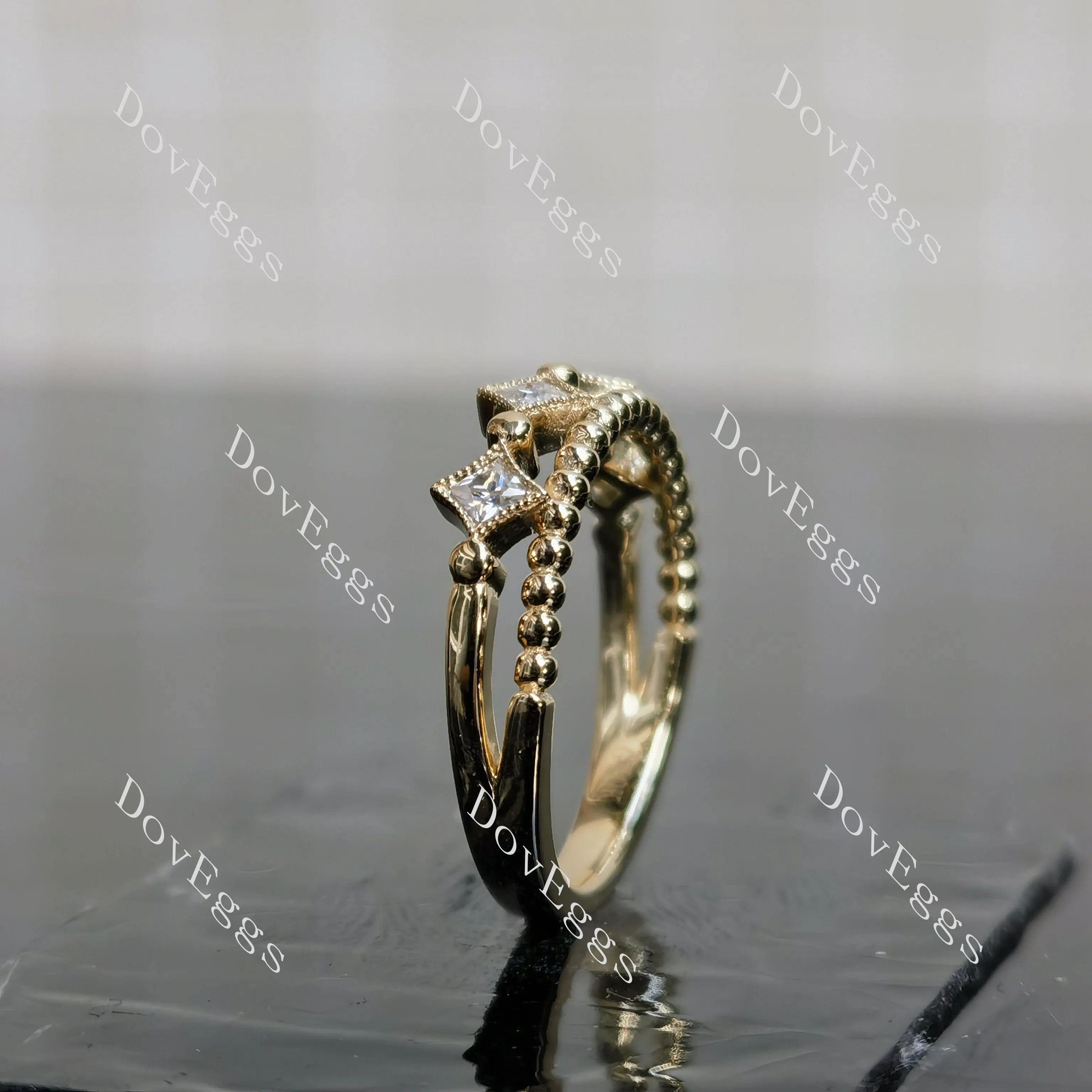 DovEggs art deco princess moissanite/lab grown diamond wedding band