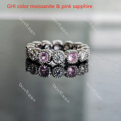 Doveggs round moissanite/lab grown diamond & colored gem wedding band-4.1mm band width