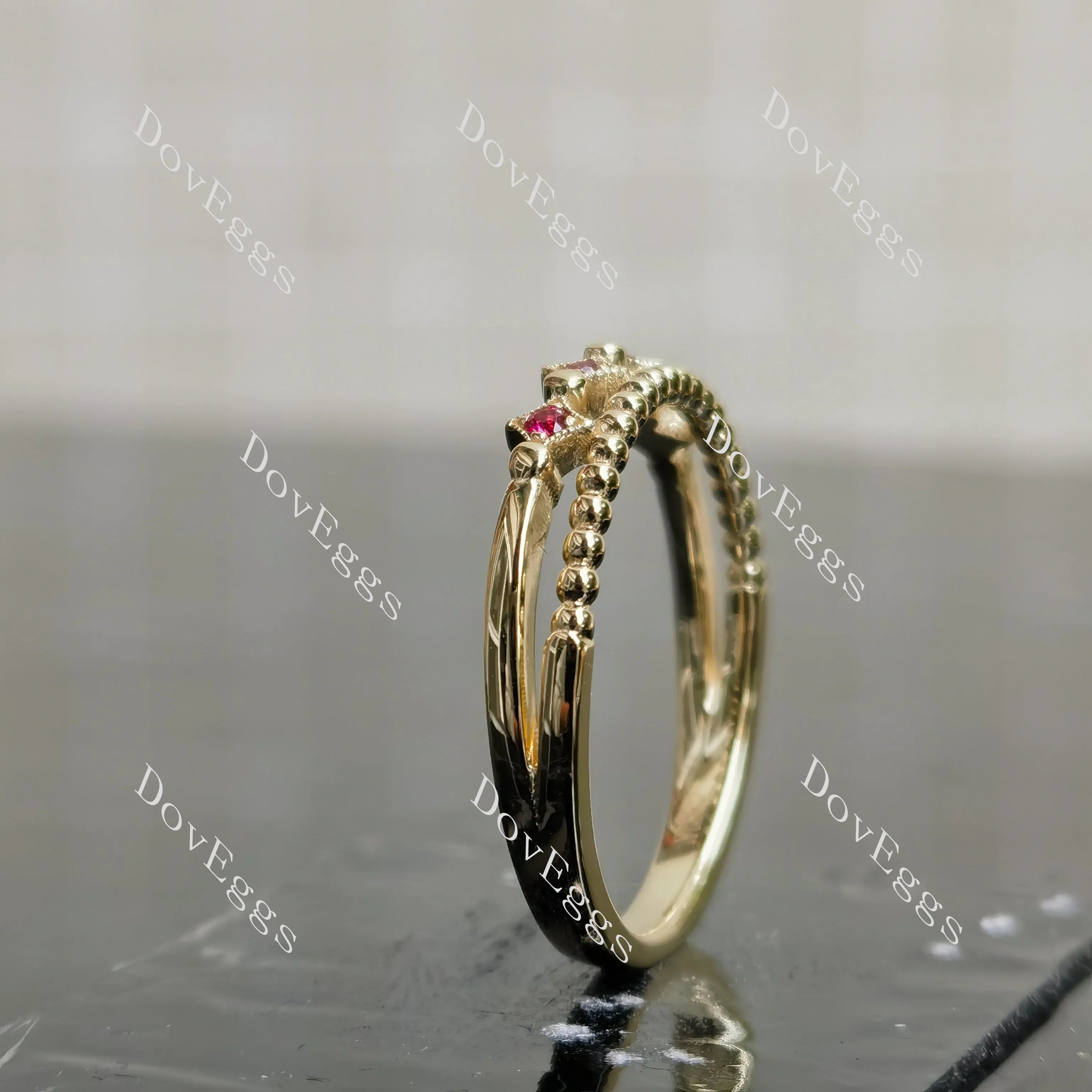 DovEggs art deco round colored gem/lab grown diamond wedding band-2.0mm band width