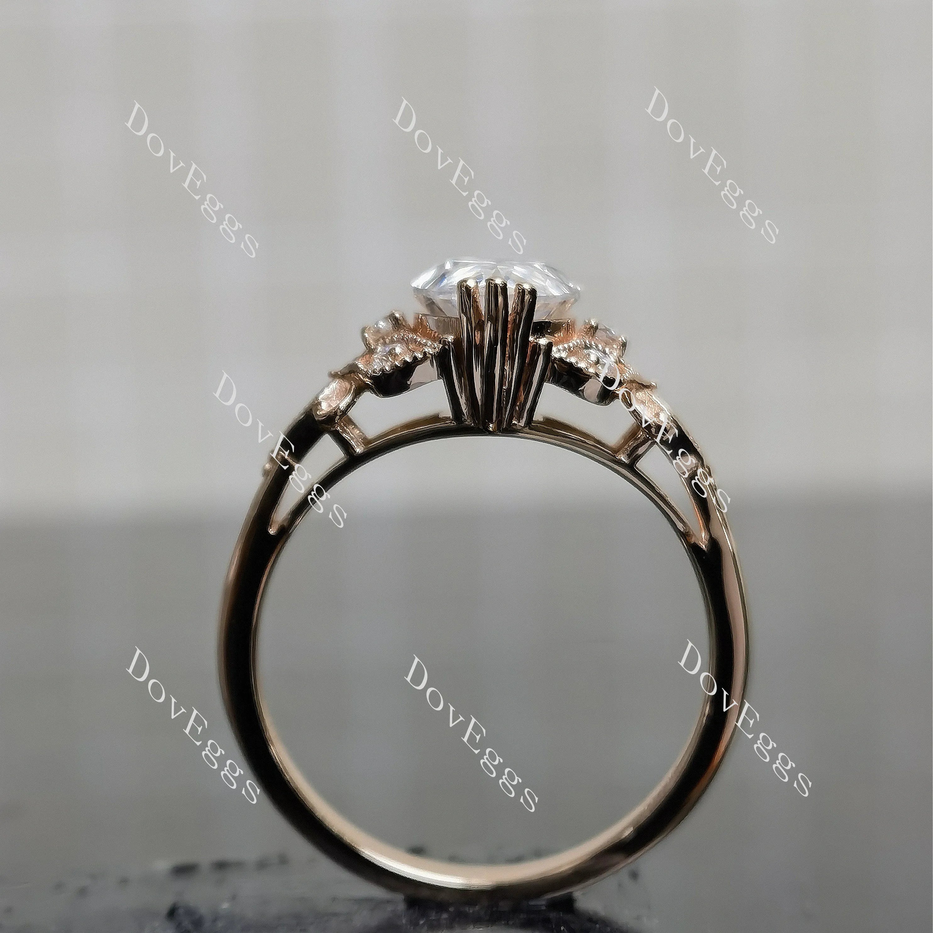 Doveggs Marquise Modified H&A cut vintage pave stones moissanite engagement ring
