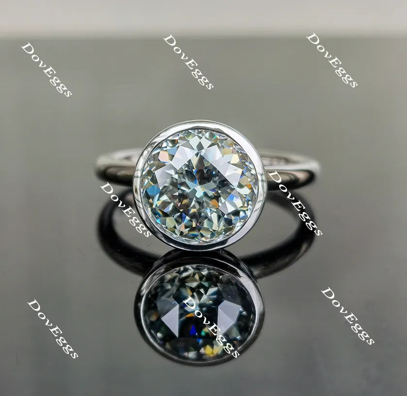 Synergy Smokey Sparks Grey round solitaire bezel setting moissanite engagement ring