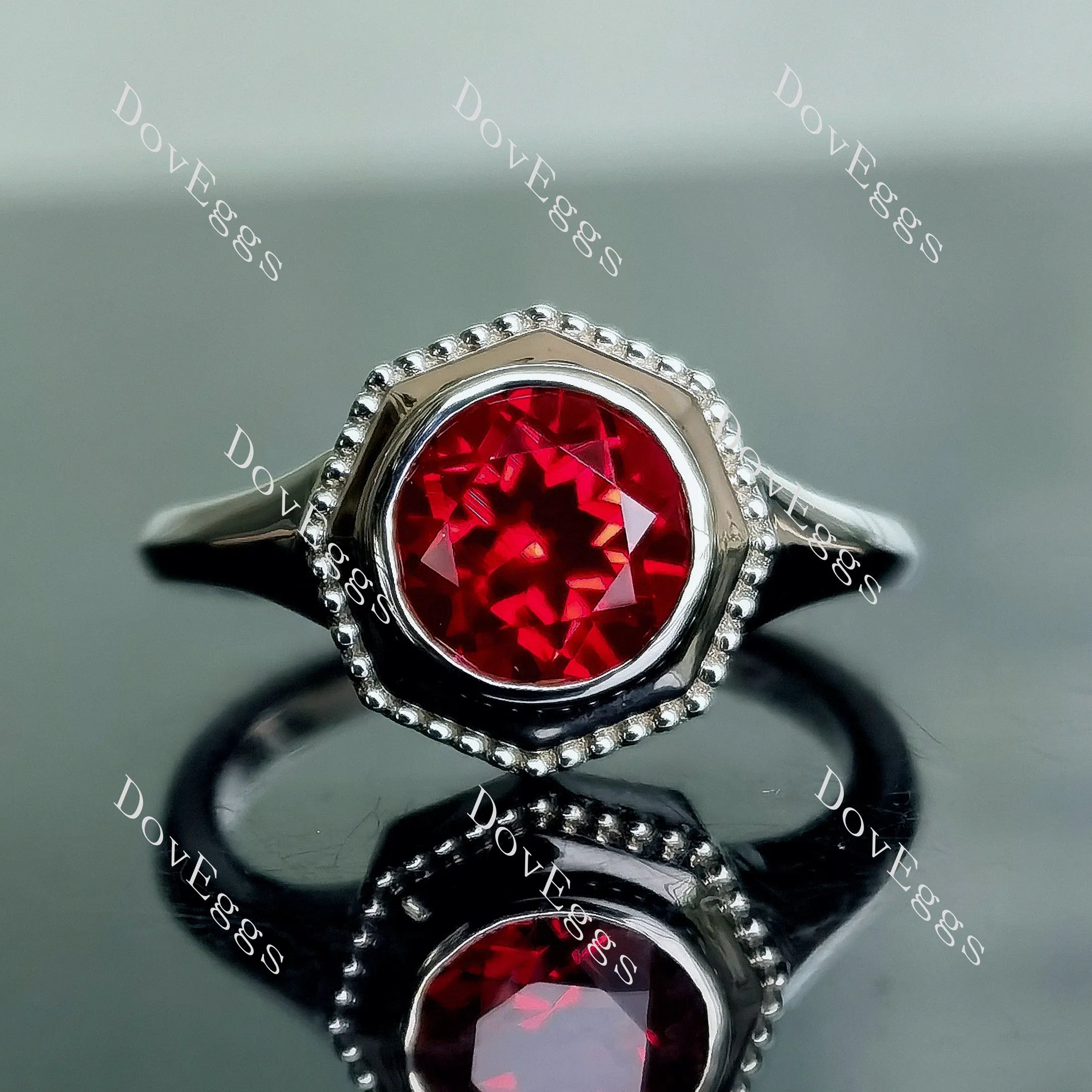 Doveggs round solitaire bezel colored gem engagement ring