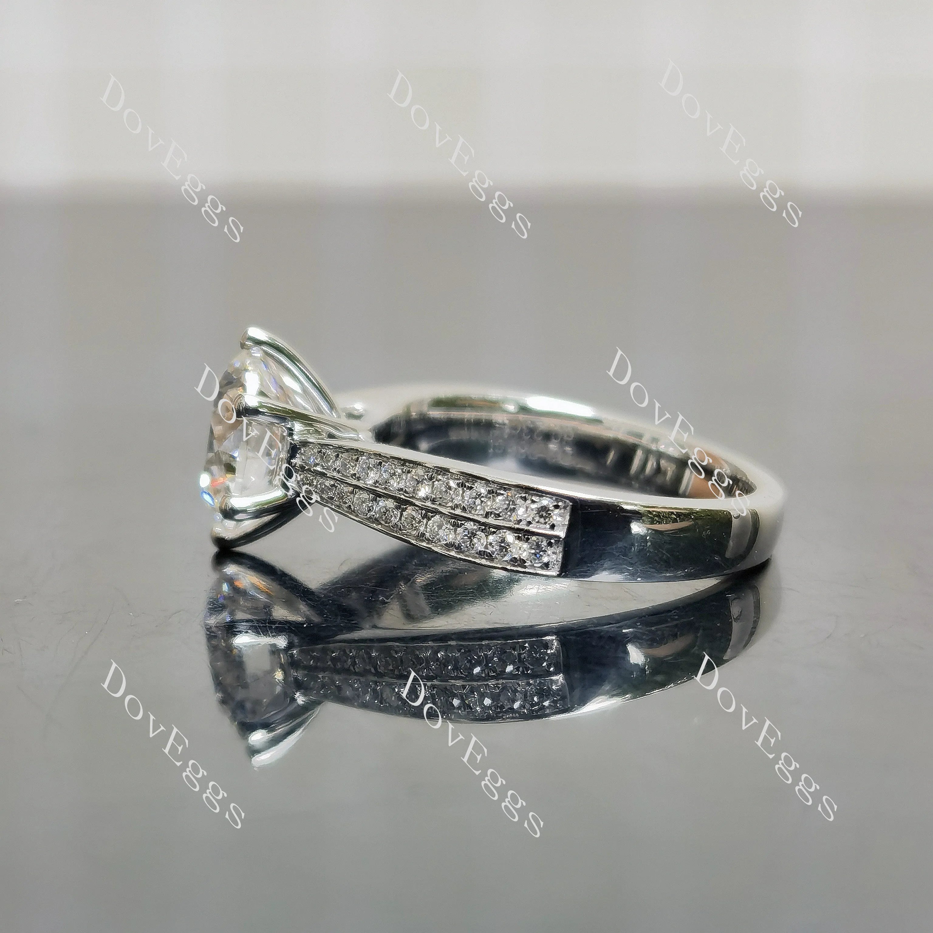 Round Pave half eternity moissanite engagement ring| DovEggs