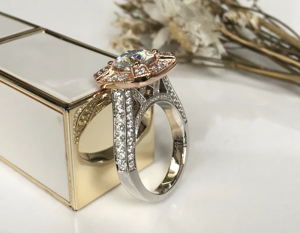 doveggs round flower shape moissanite engagement ring