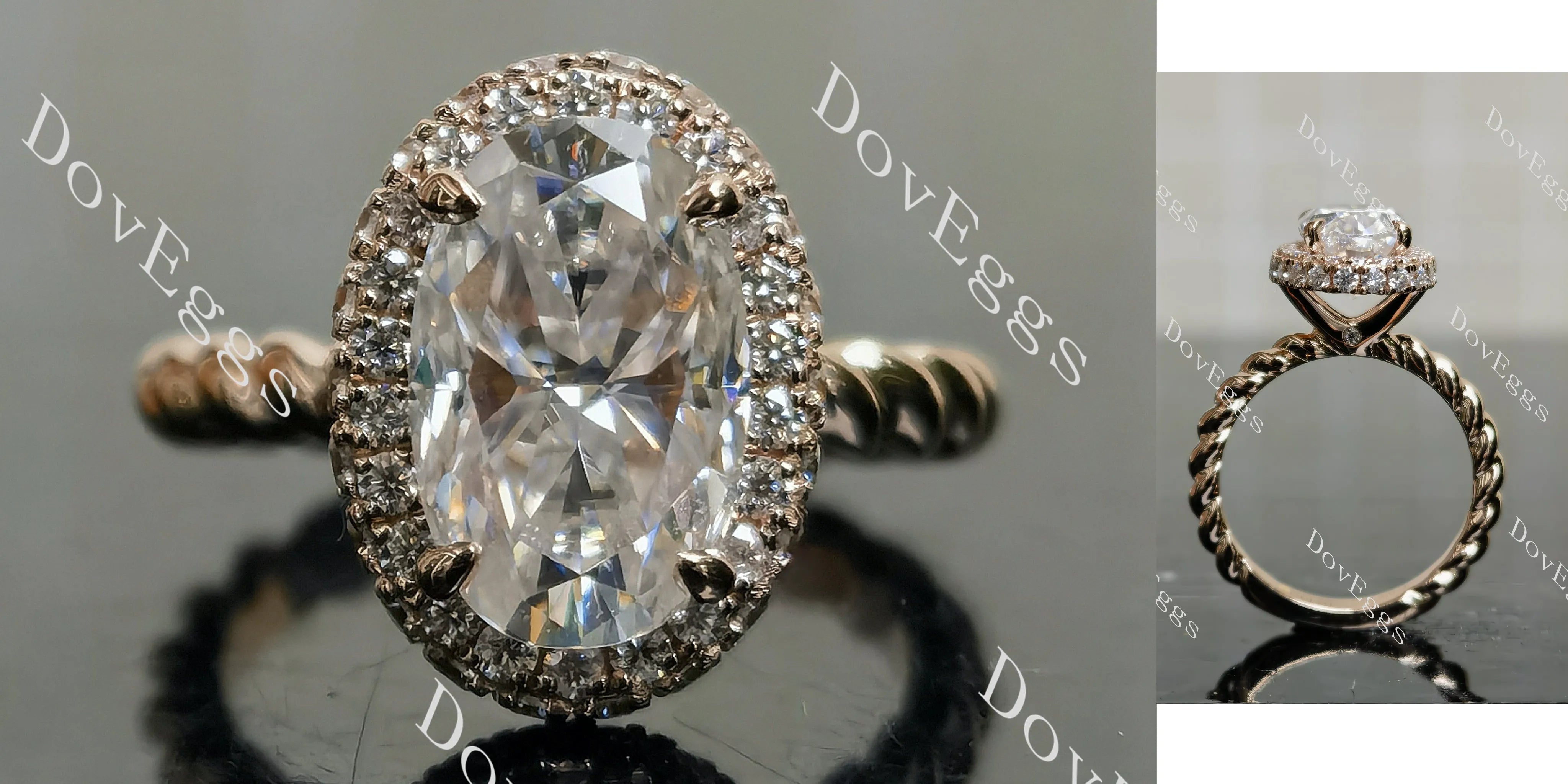 The Laura Oval halo moissanite engagement ring| DovEggs