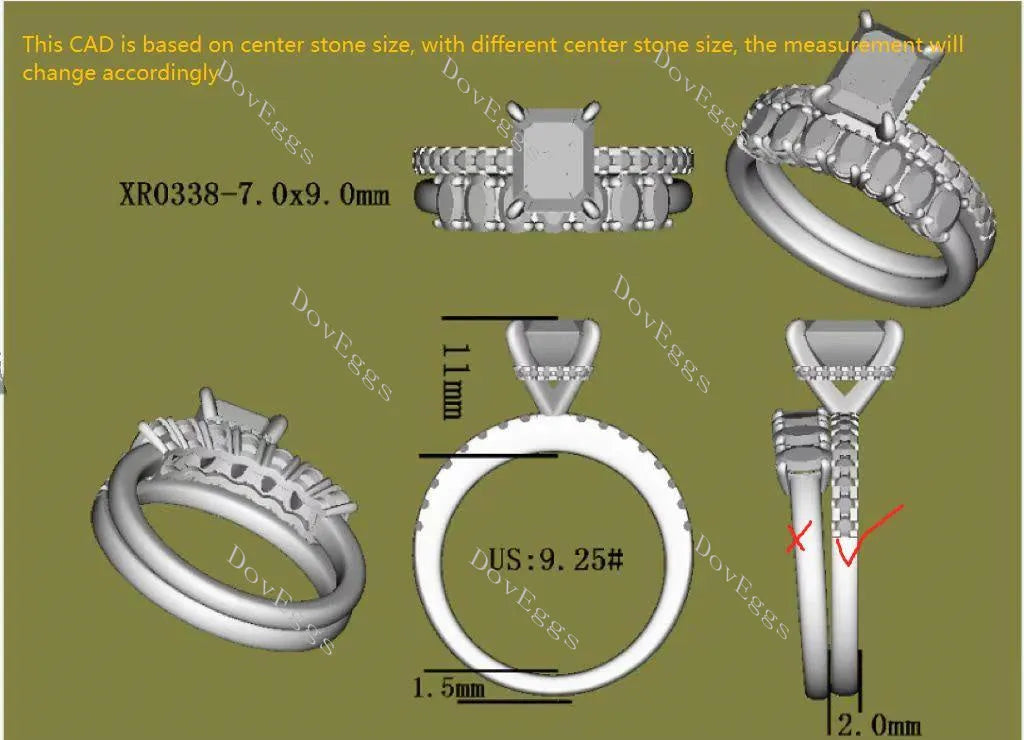 Doveggs radiant half eternity pave moissanite engagement ring