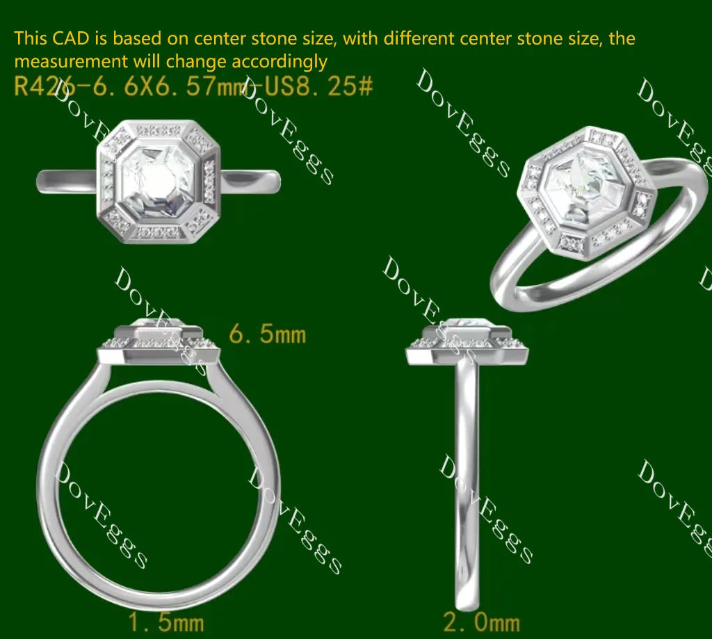 Doveggs Asscher Halo Bezel Lab Grown Diamond Engagement Ring