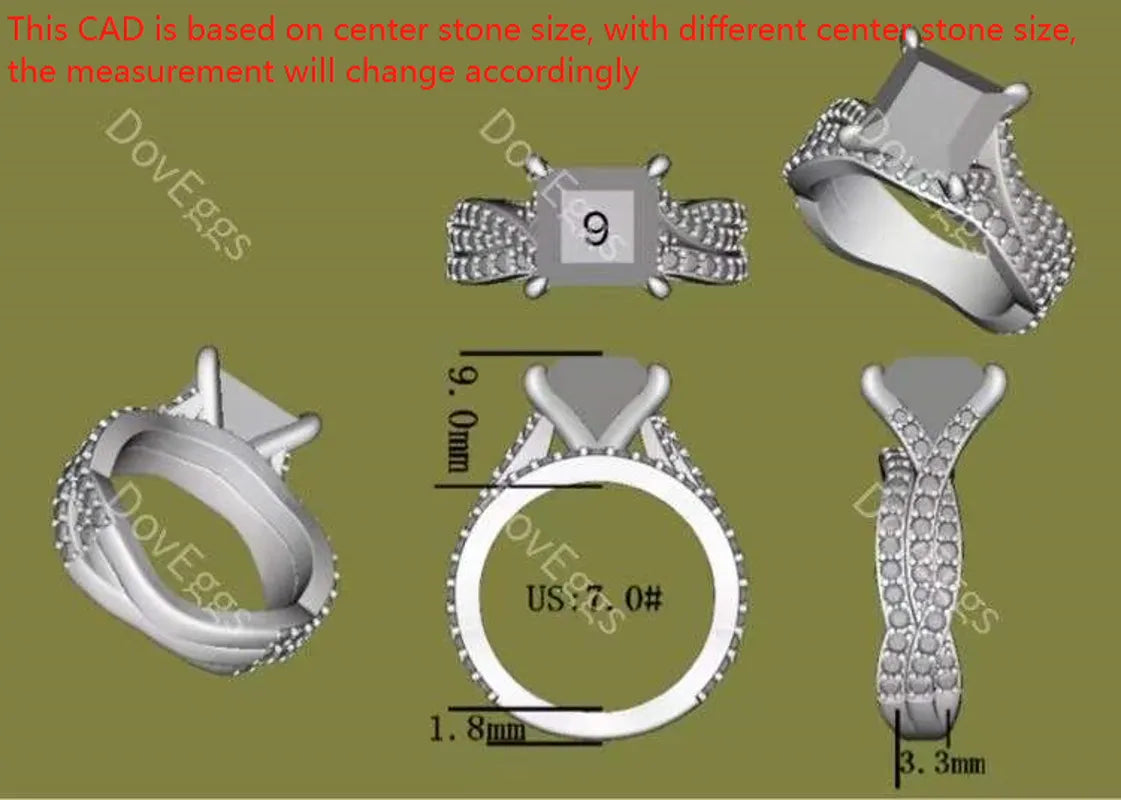 Doveggs curved band princess moissanite engagement ring