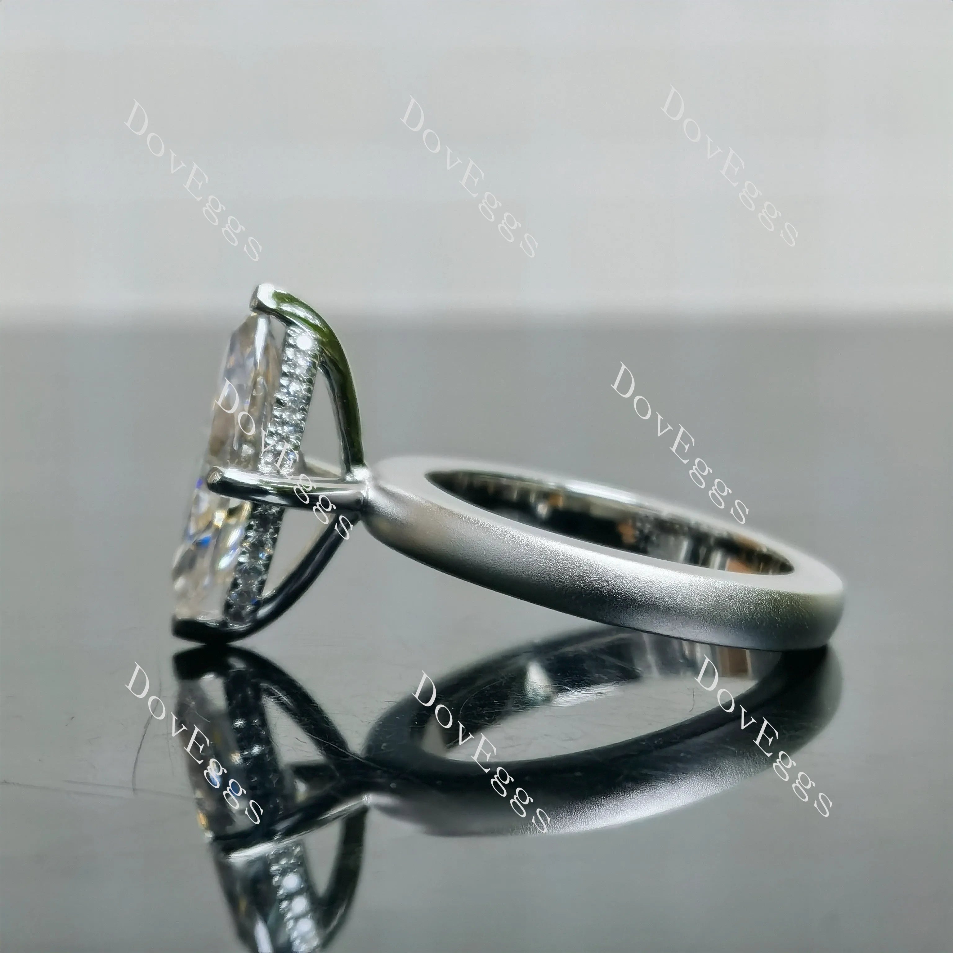 Doveggs Marquise Modified H&A cut hidden halo moissanite engagement ring