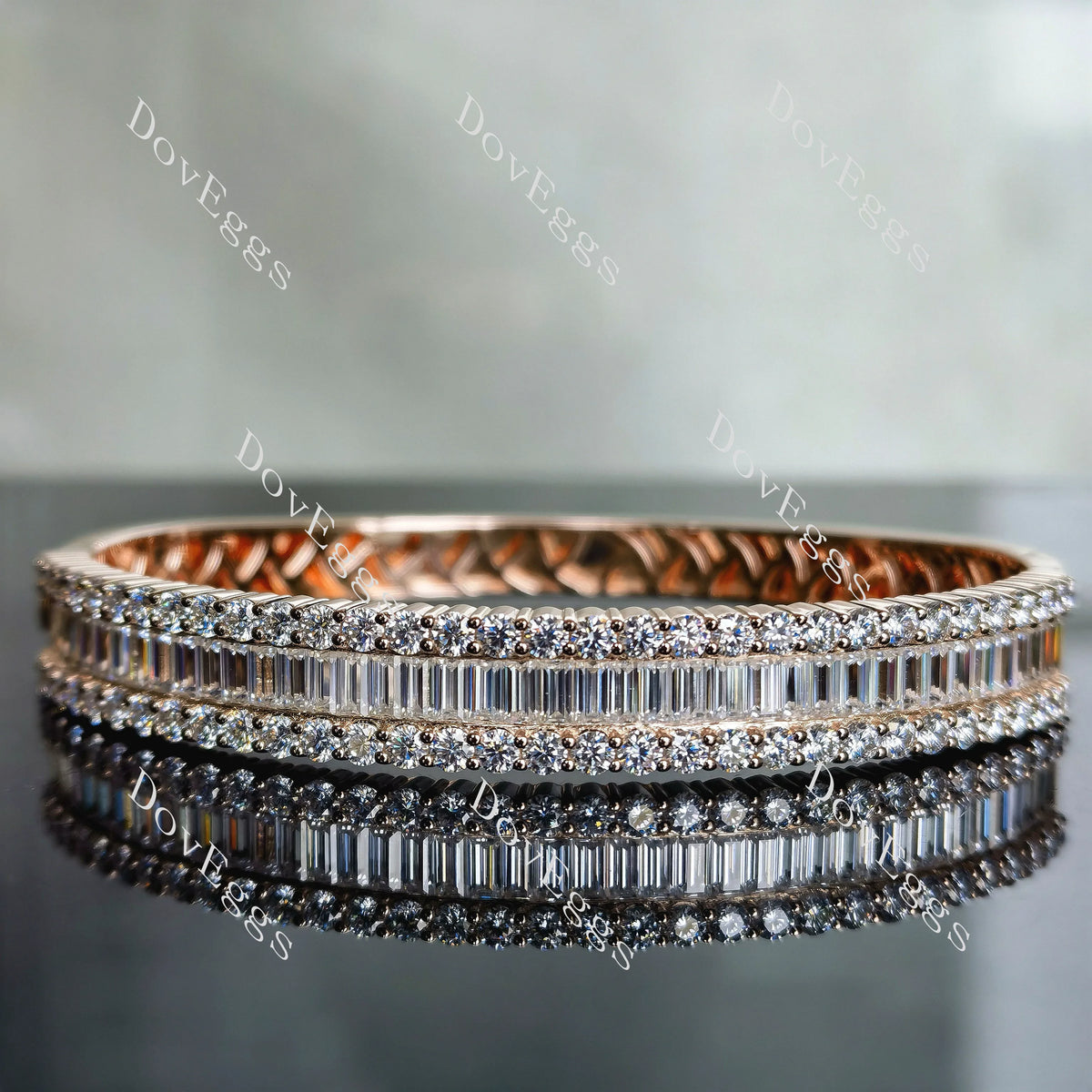 Doveggs baguette round eternity pave moissanite/lab grown diamond bangle for women