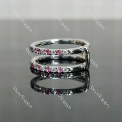 Doveggs round half eternity pave moissanite/lab grown diamond & colored gem wedding band-7.2mm band width
