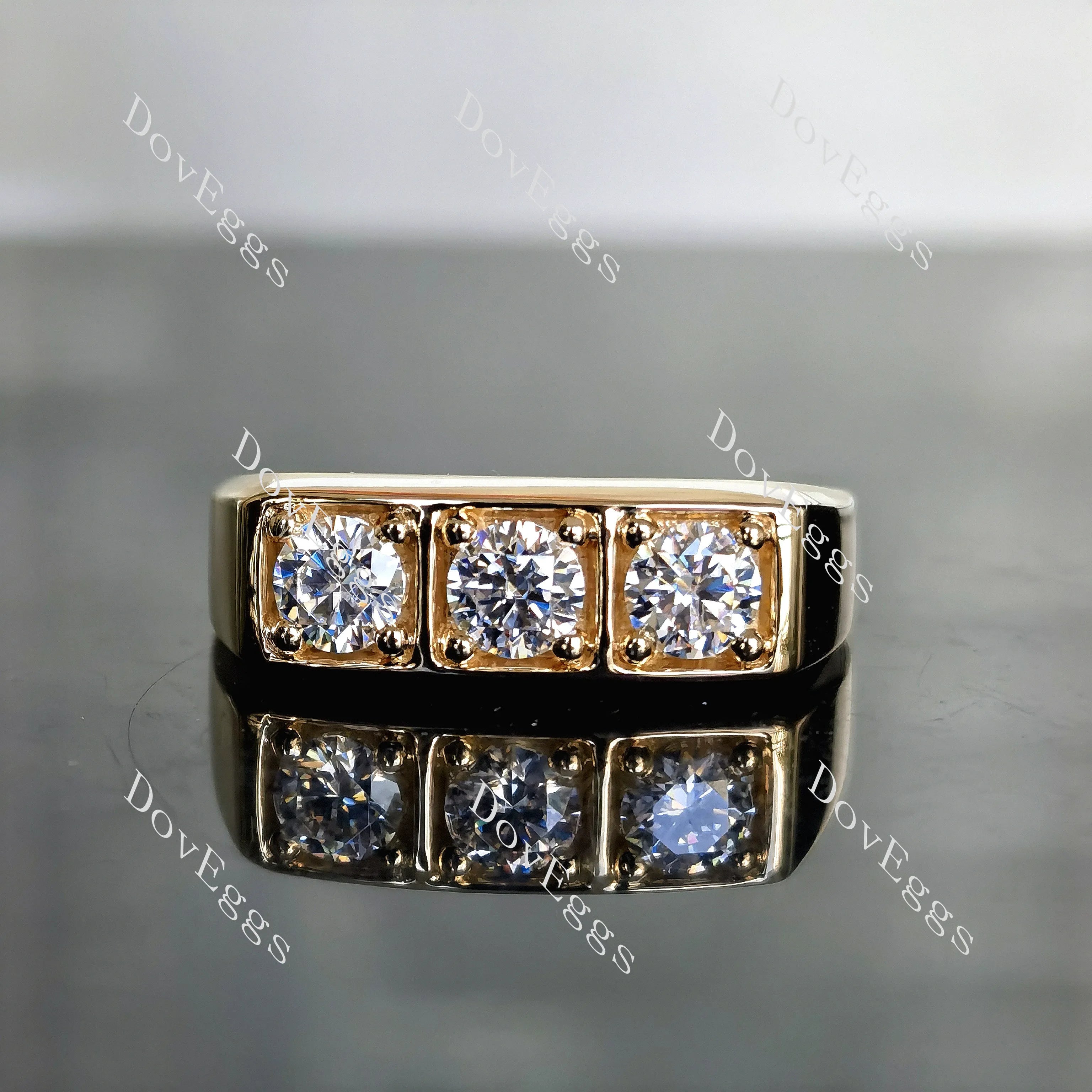 Doveggs round bezel three stones moissanite wedding band