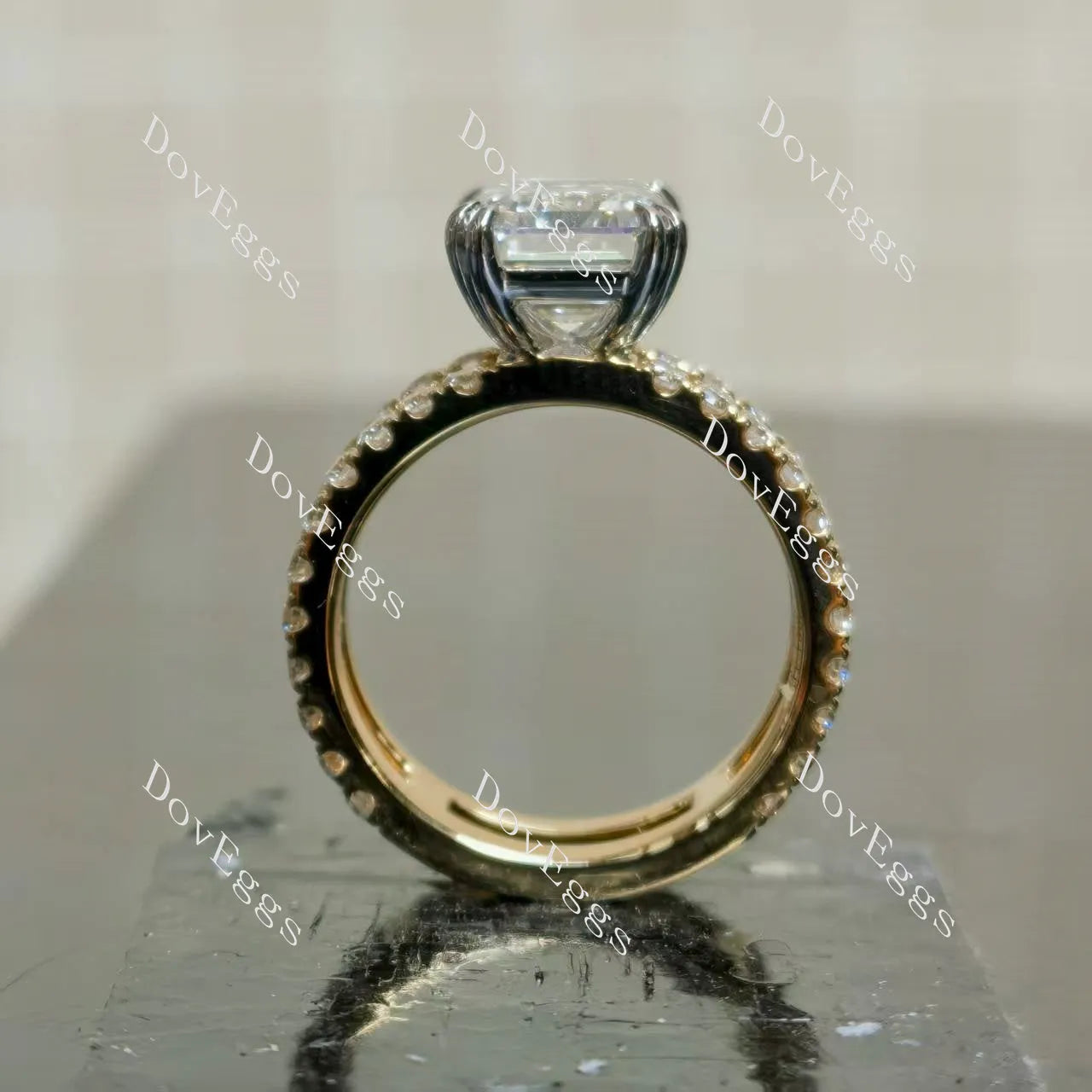 (size 6) Doveggs 14k white gold & yellow gold 4.53ct Emerald F color VS1 Clarity Excellent cut lab grown diamond ring(certified)