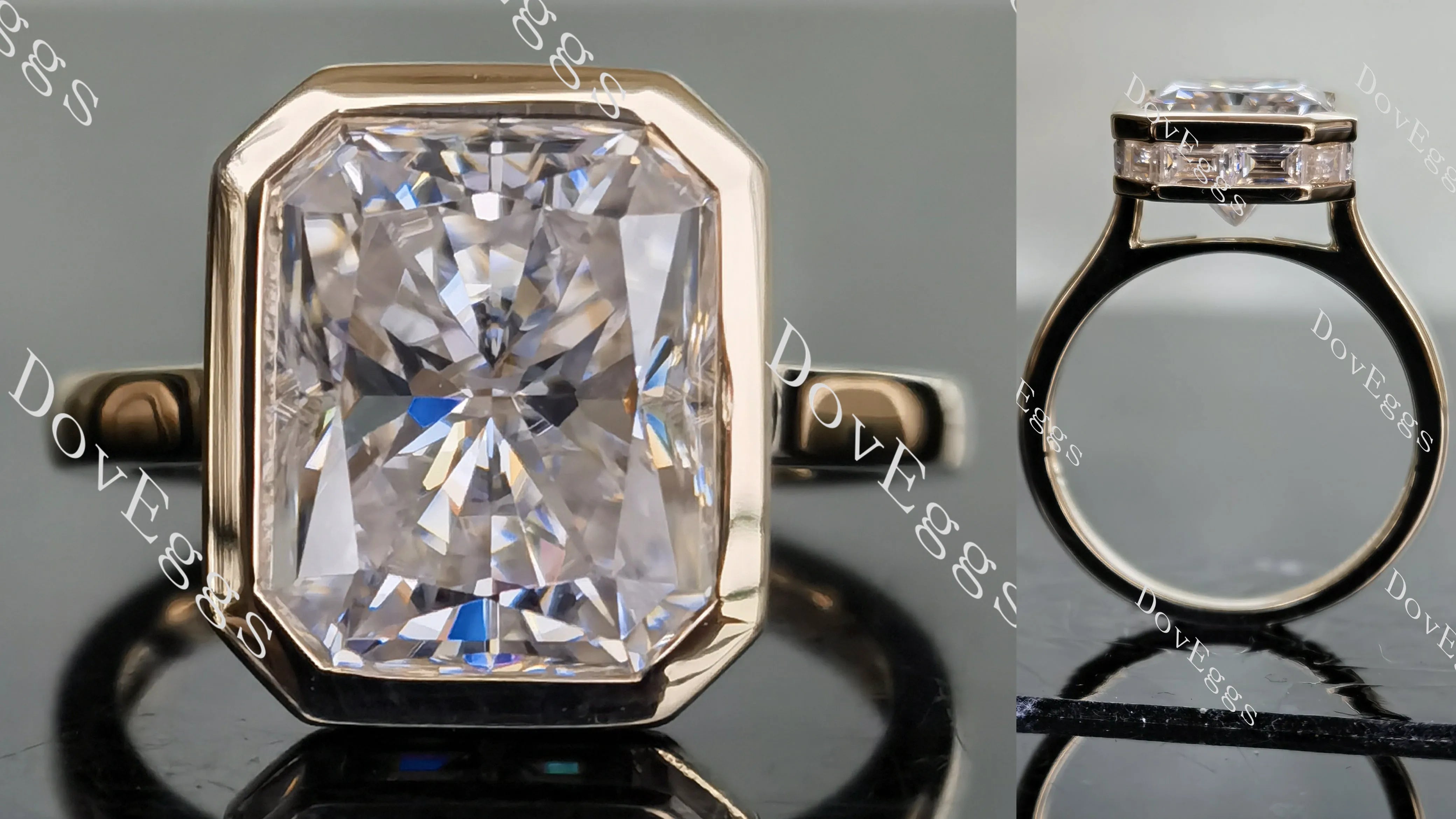 DovEggs bezel moissanite engagement ring