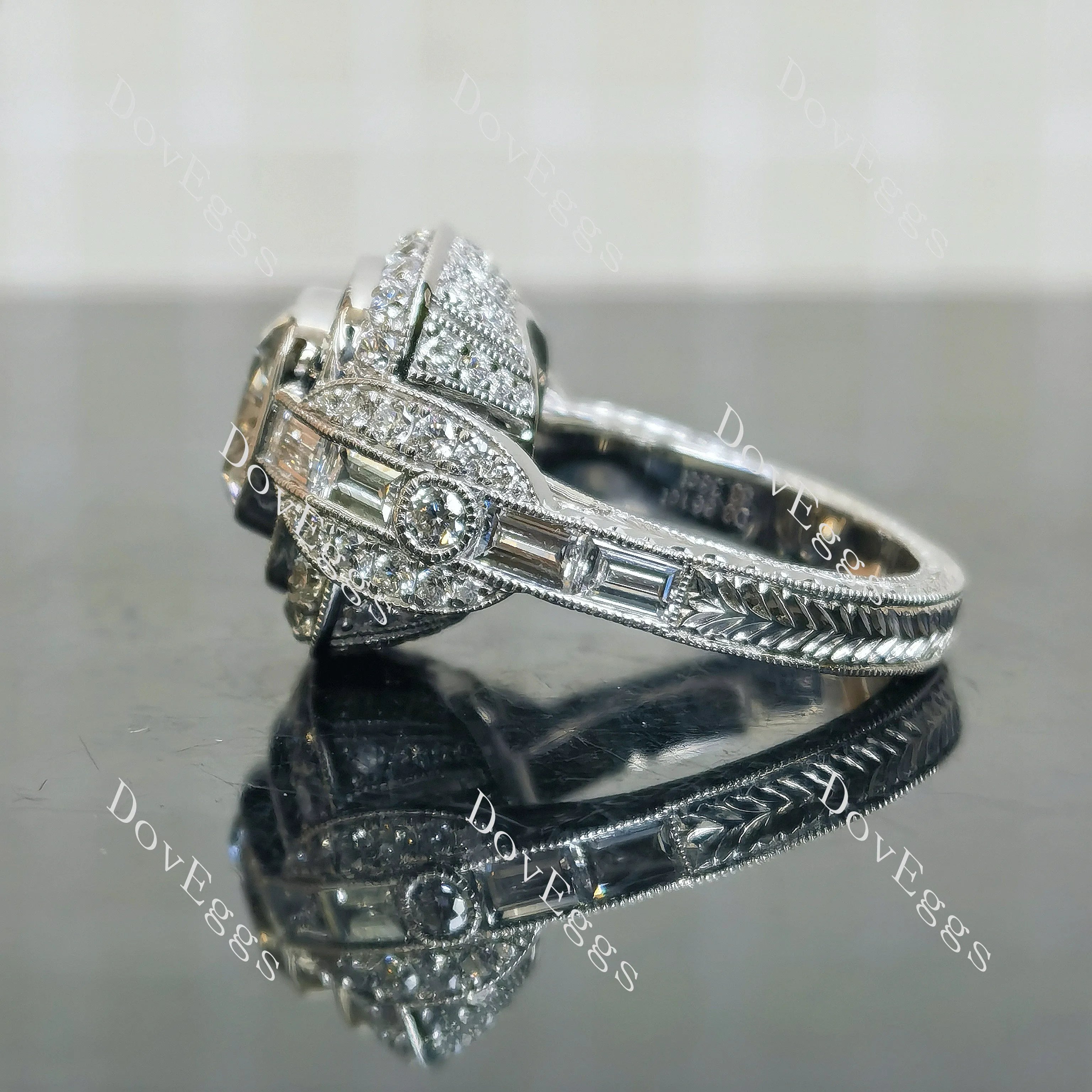 Doveggs Cushion Bezel Halo Vintage Lab Grown Diamond Engagement Ring