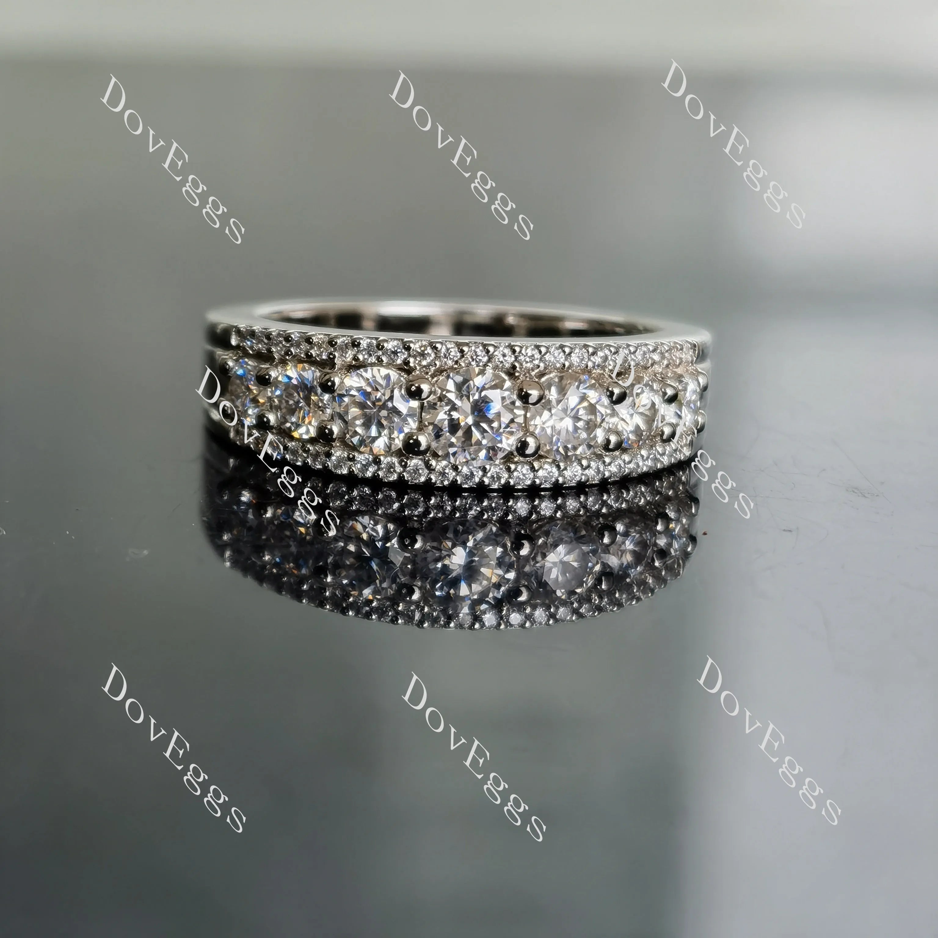 Doveggs round pave moissanite/lab grown diamond wedding band-3.0mm band width