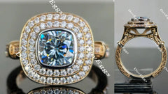 Perdurabo cushion double halo moissanite engagement ring