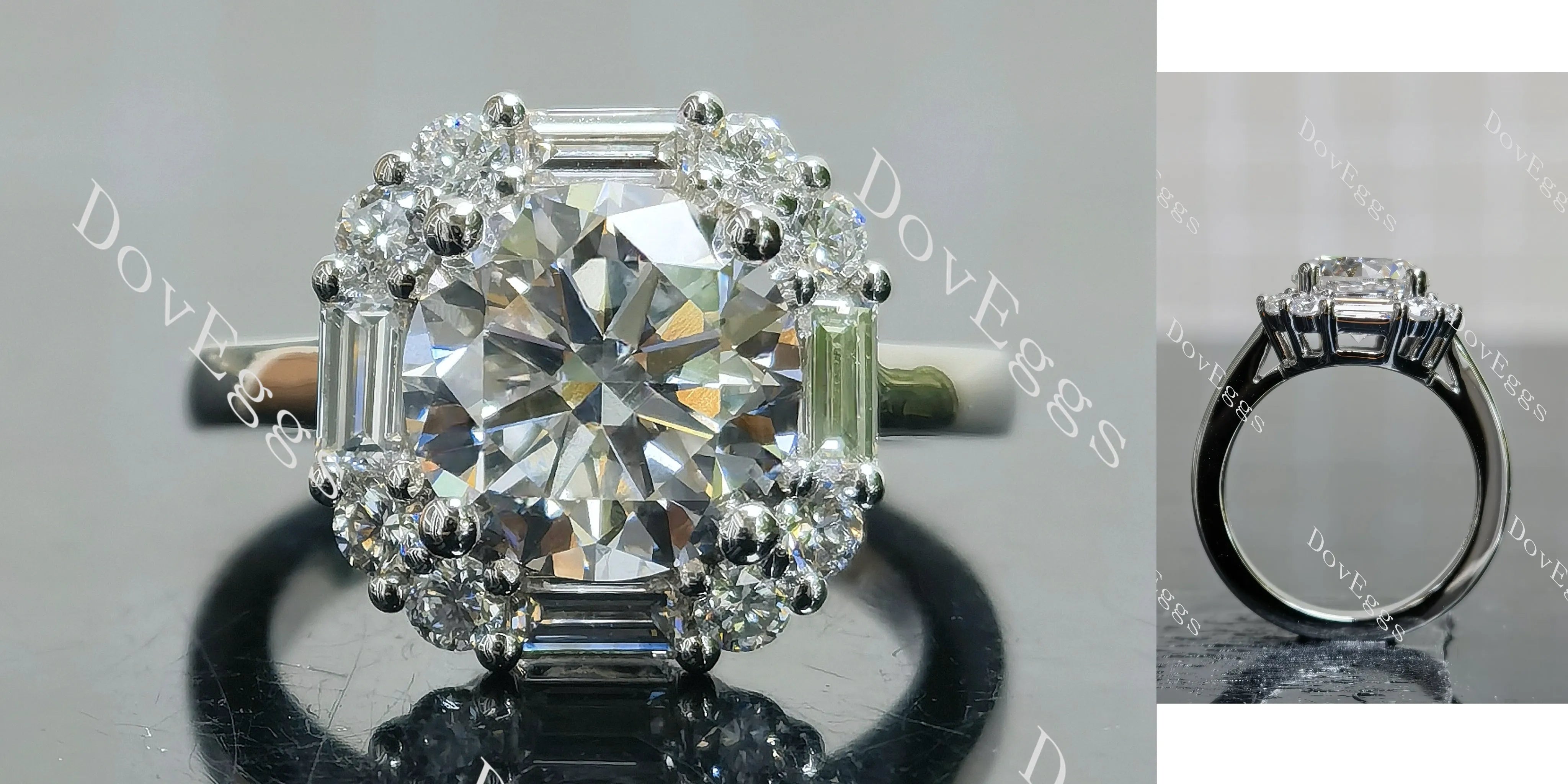Doveggs Round Halo Vintage Lab Grown Diamond Engagement Ring