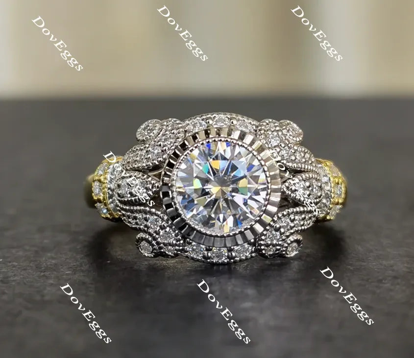 Doveggs round flower shape moissanite engagement ring