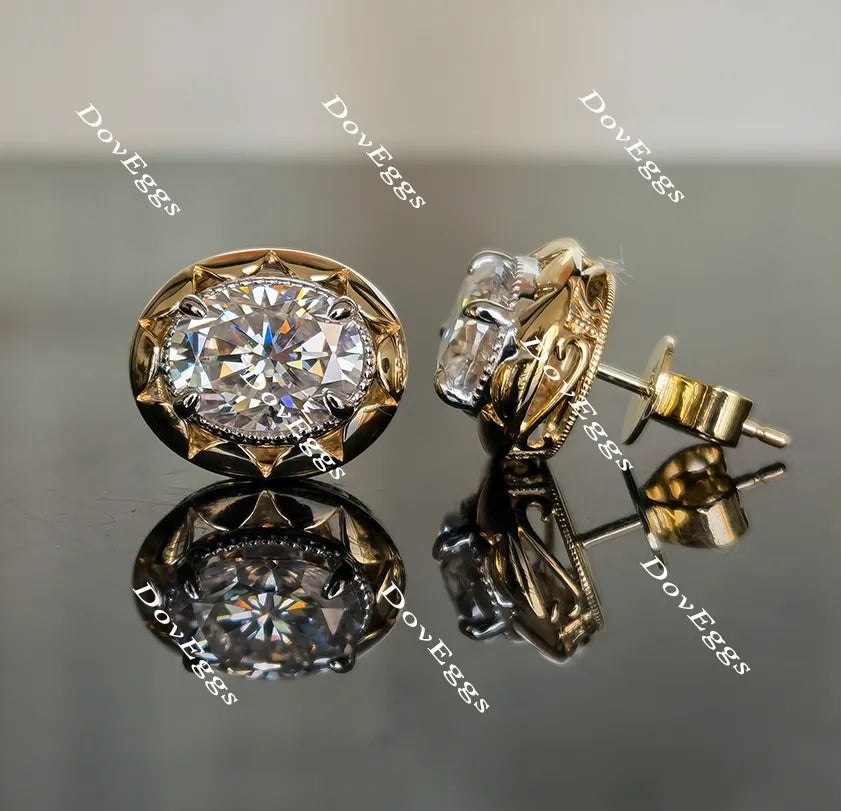 Doveggs flower shape oval moissanite stud earrings for women