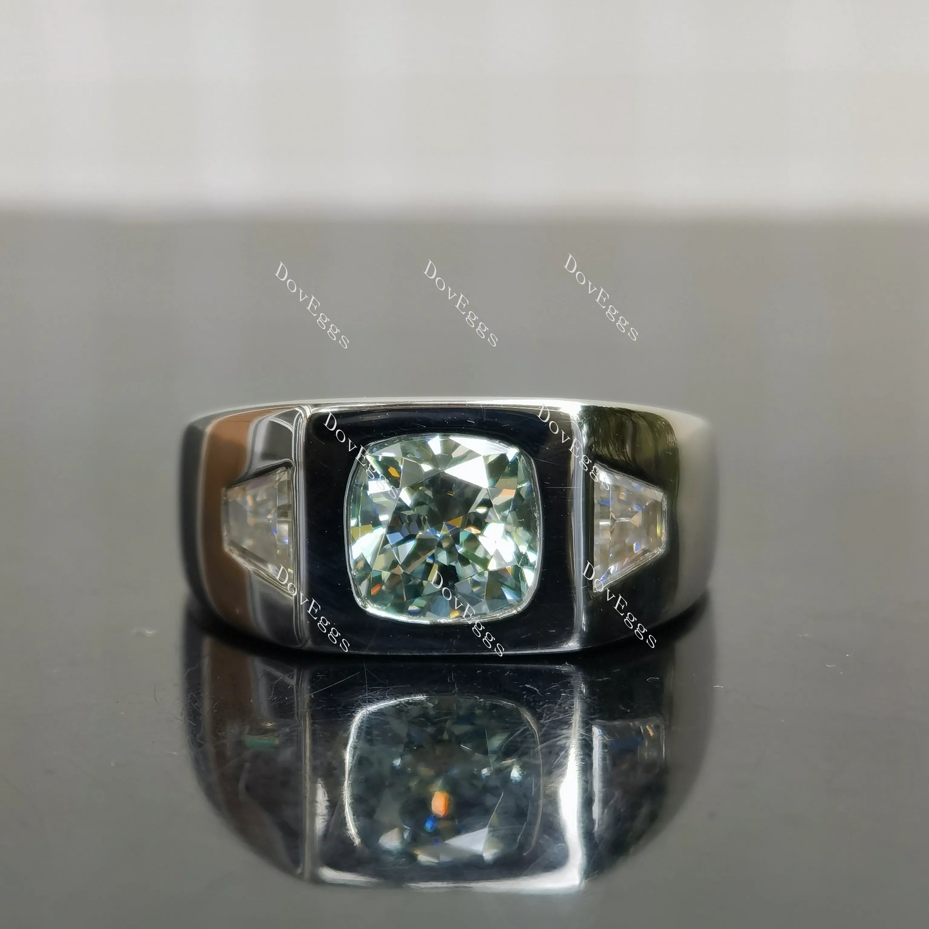(size 8) Doveggs sterling silver 2ct cushion peacock blue moissanite engagement ring