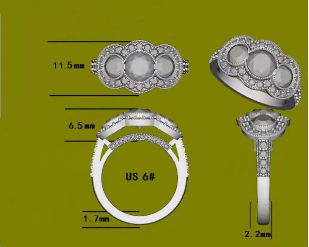 Doveggs three-stone halo pave moissanite engagement ring