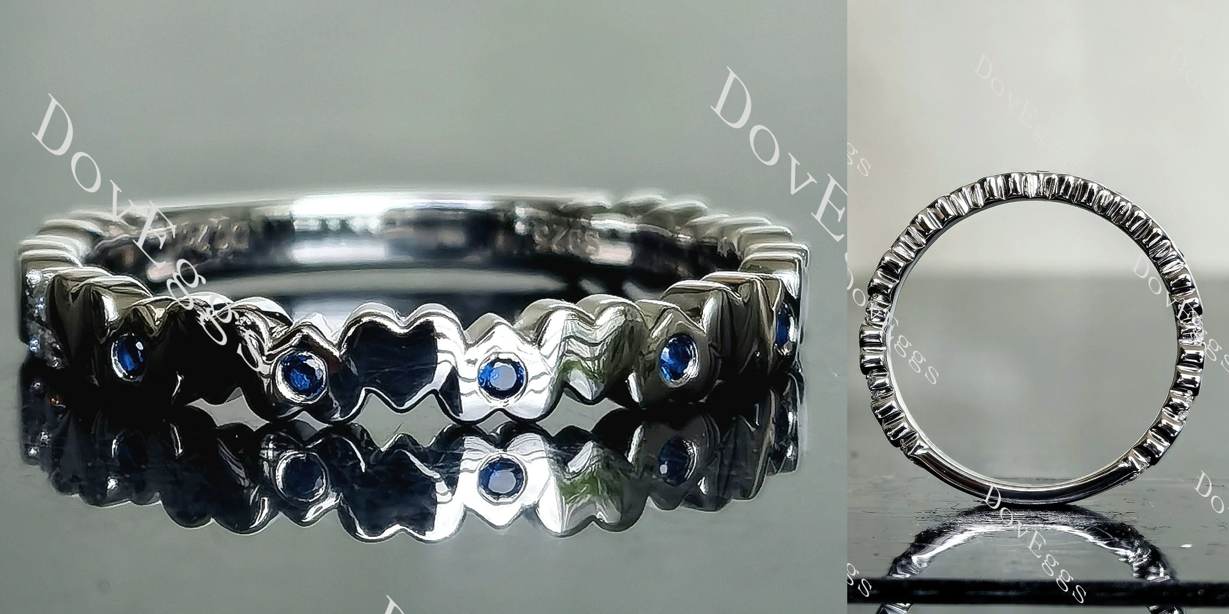 Doveggs round moissanite/lab grown diamond & colored gem wedding band-3.0mm band width