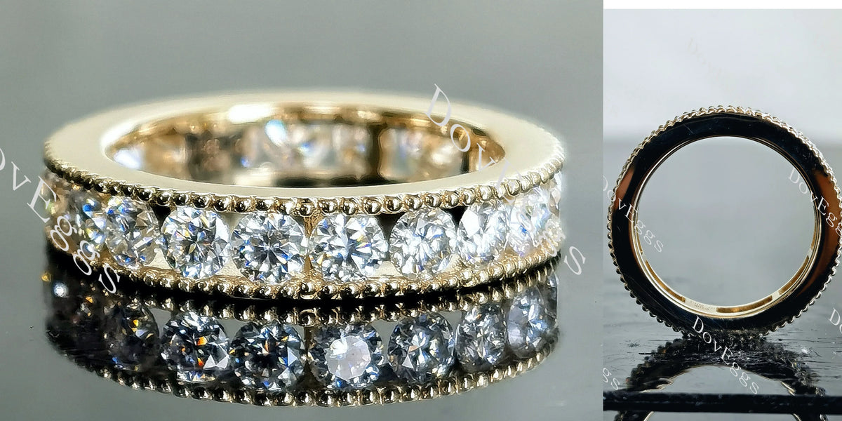 Doveggs round eternity channel set moissanite/lab grown diamond wedding band-4.0mm band width