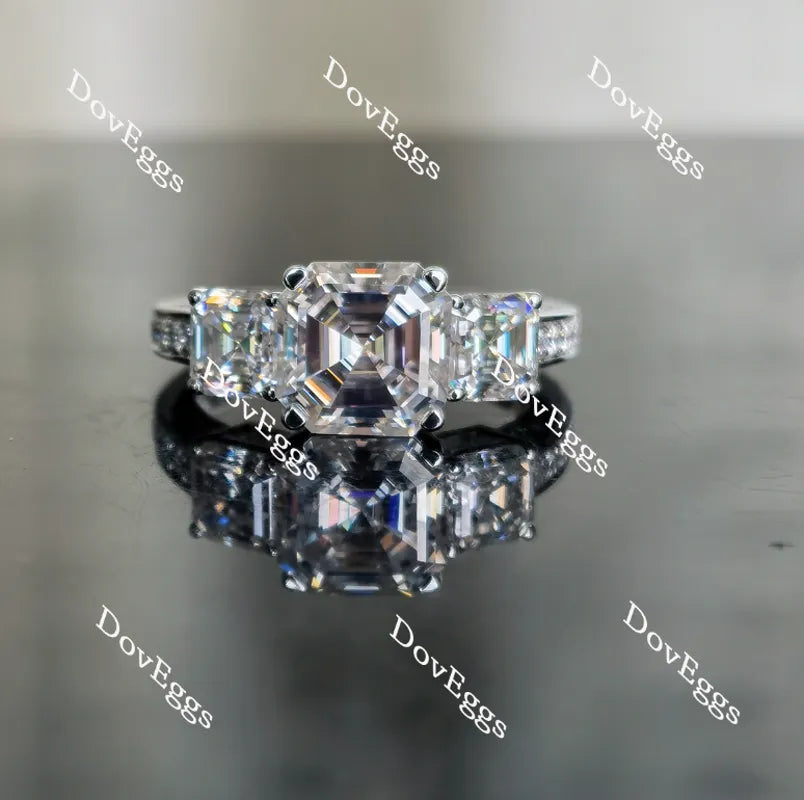 Doveggs asscher three-stone pave moissanite and birthstone engagement ring