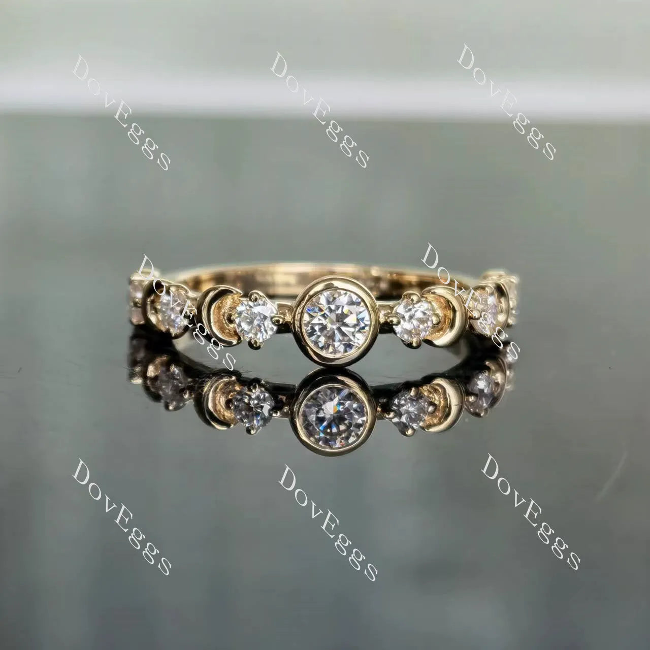 Doveggs round bezel moissanite/lab grown diamond wedding band-1.9mm band width