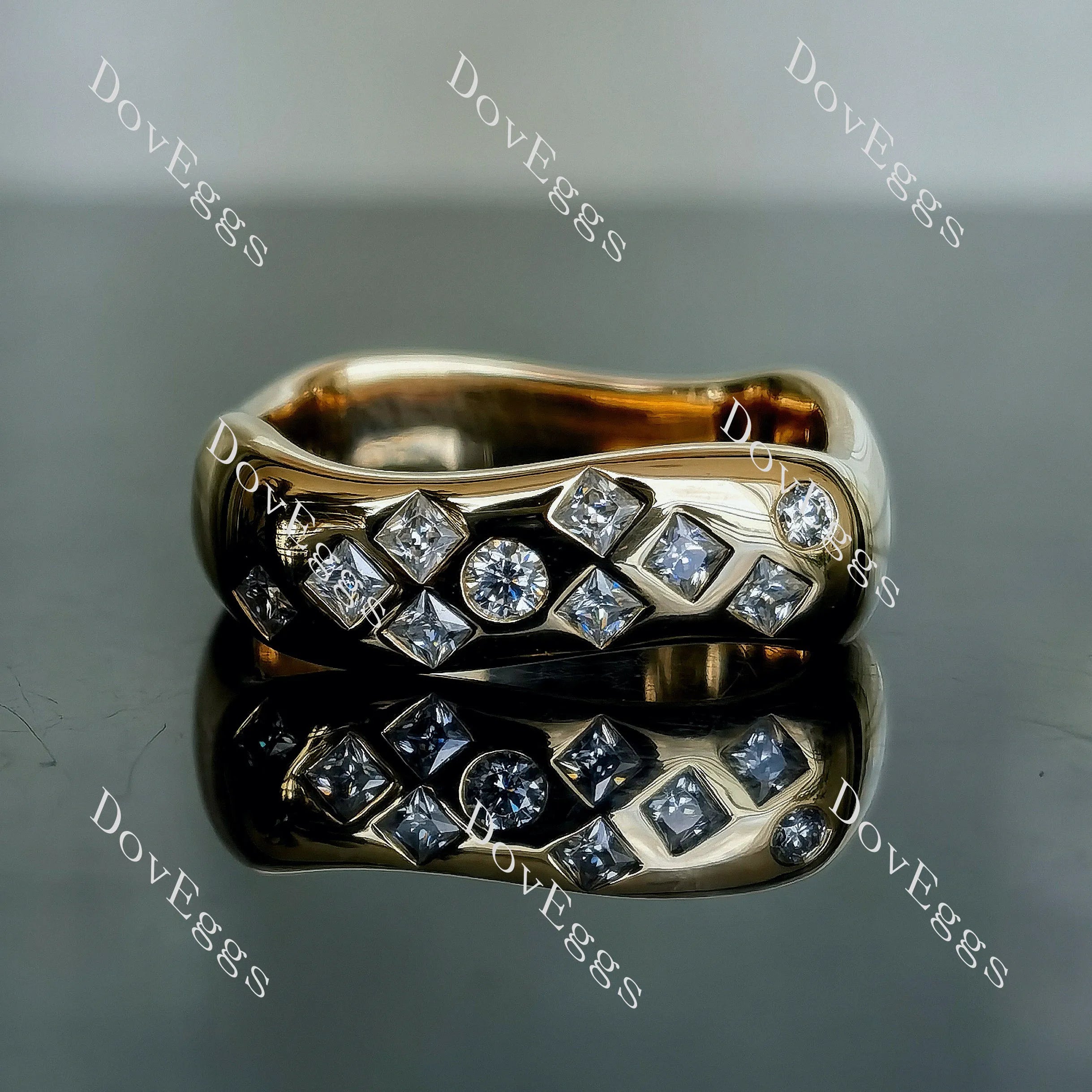 Doveggs princess round bezel moissanite/lab grown diamond wedding band-6.0mm band width