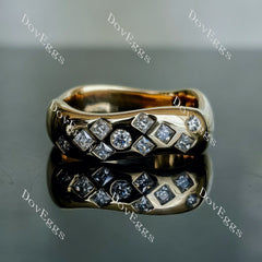 Doveggs princess round bezel moissanite/lab grown diamond wedding band-6.0mm band width