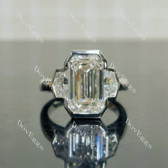 Cheryl G Emerald Bezel Three Stones Lab Grown Diamond Engagement Ring