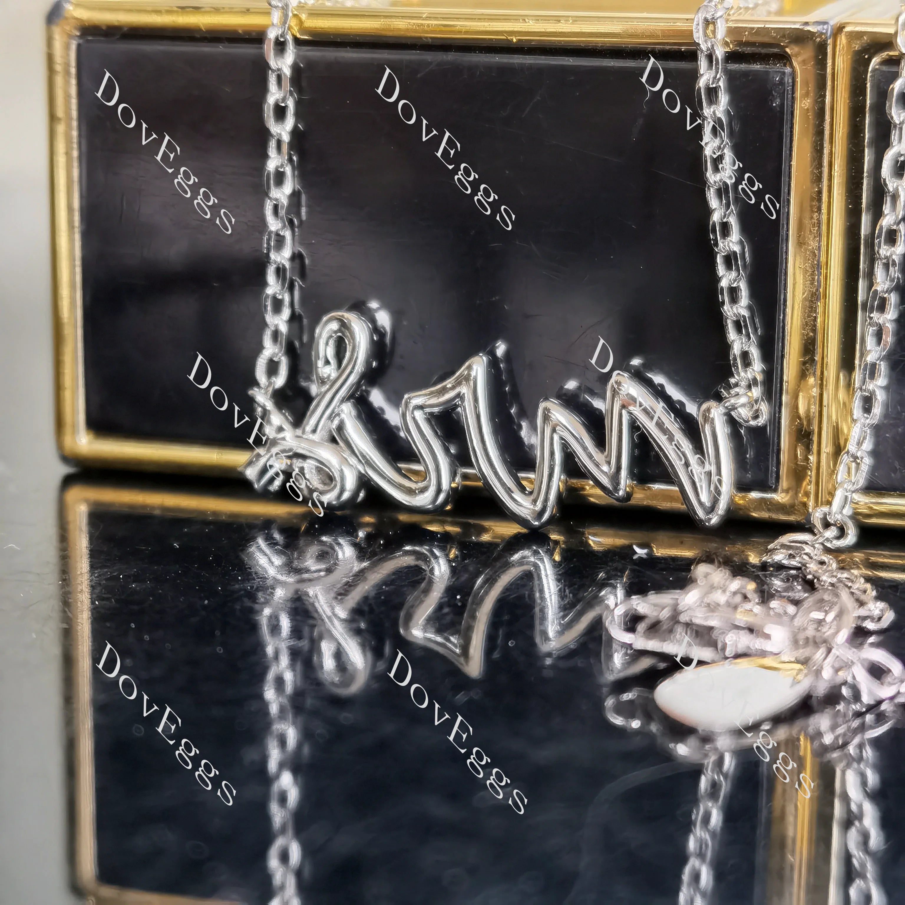 Doveggs round pave moissanite/lab grown diamond letters pendant (with 18'' length chain)