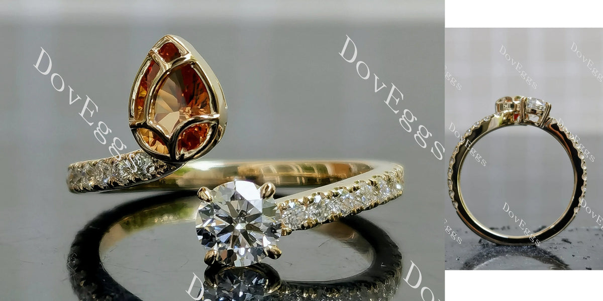 Fire Lotus Pear Round Pave Lab Grown Diamond Engagement Ring