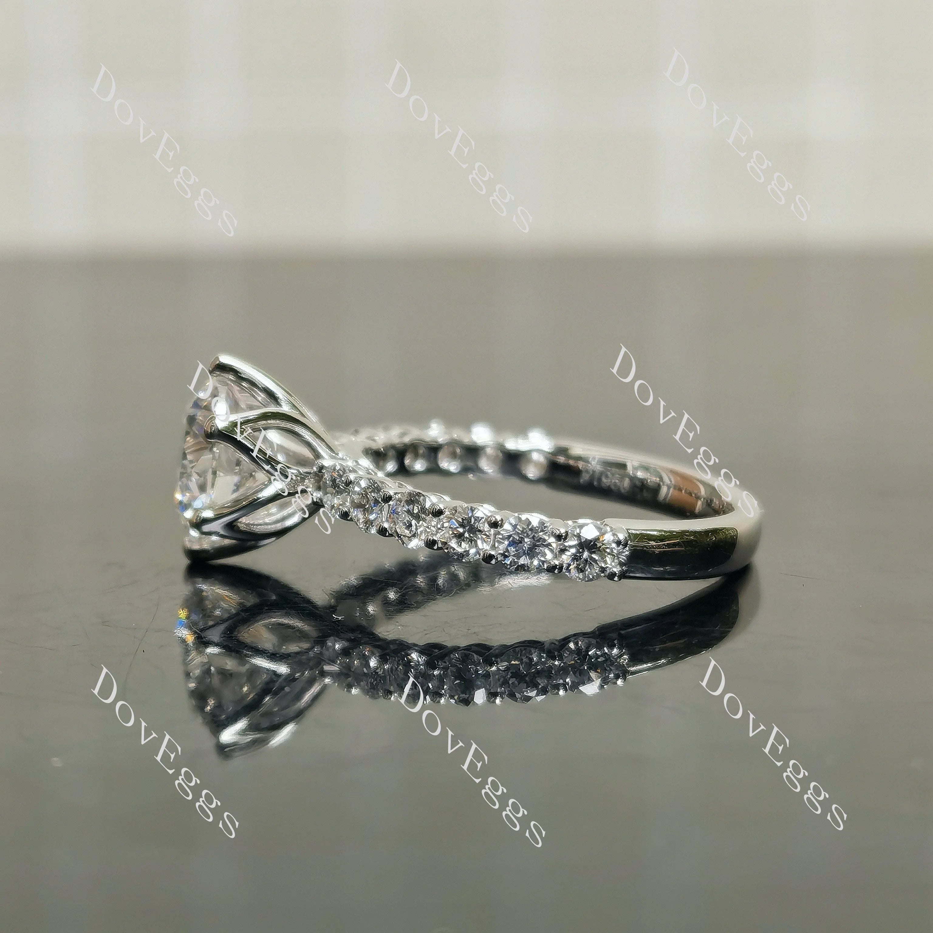 Doveggs Round Pave Half Eternity Lab Grown Diamond Engagement Ring