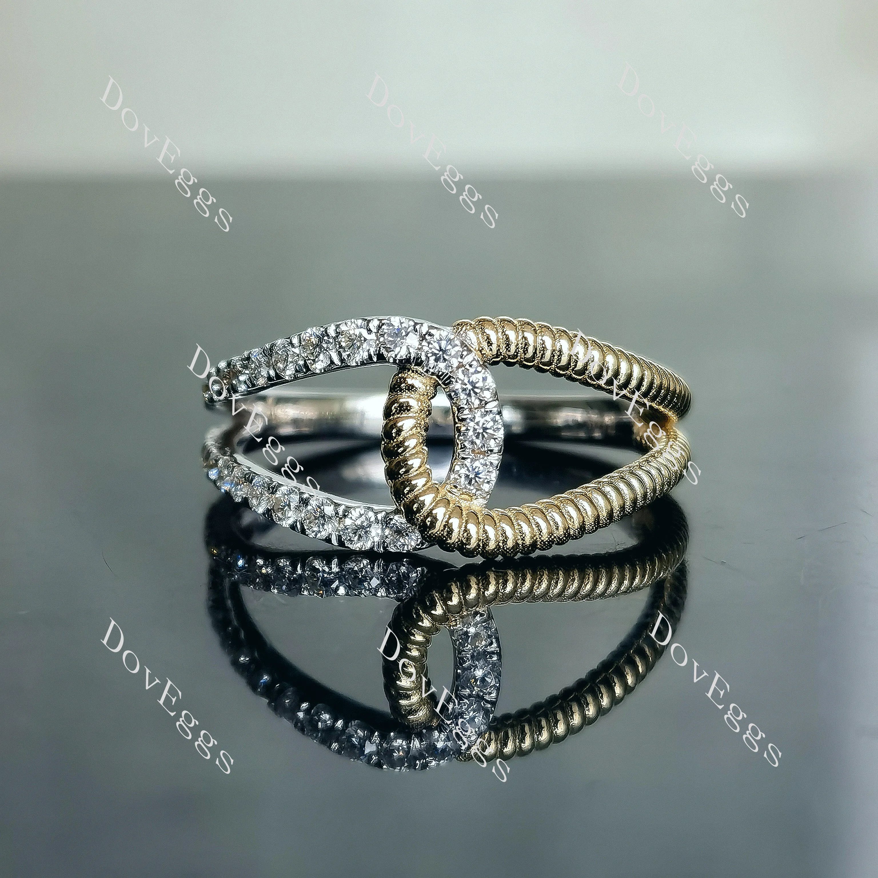 Doveggs round pave split shank moissanite/lab grown diamond wedding band-2.1mm band width