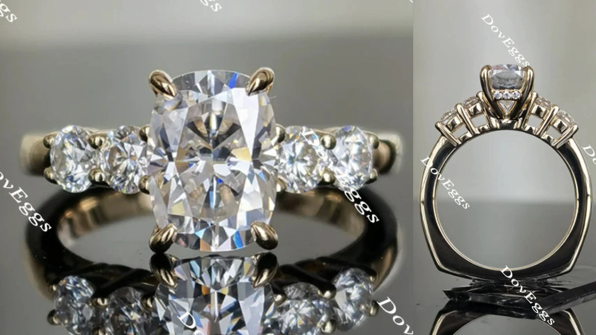 DovEggs cushion side stone moissanite engagement ring