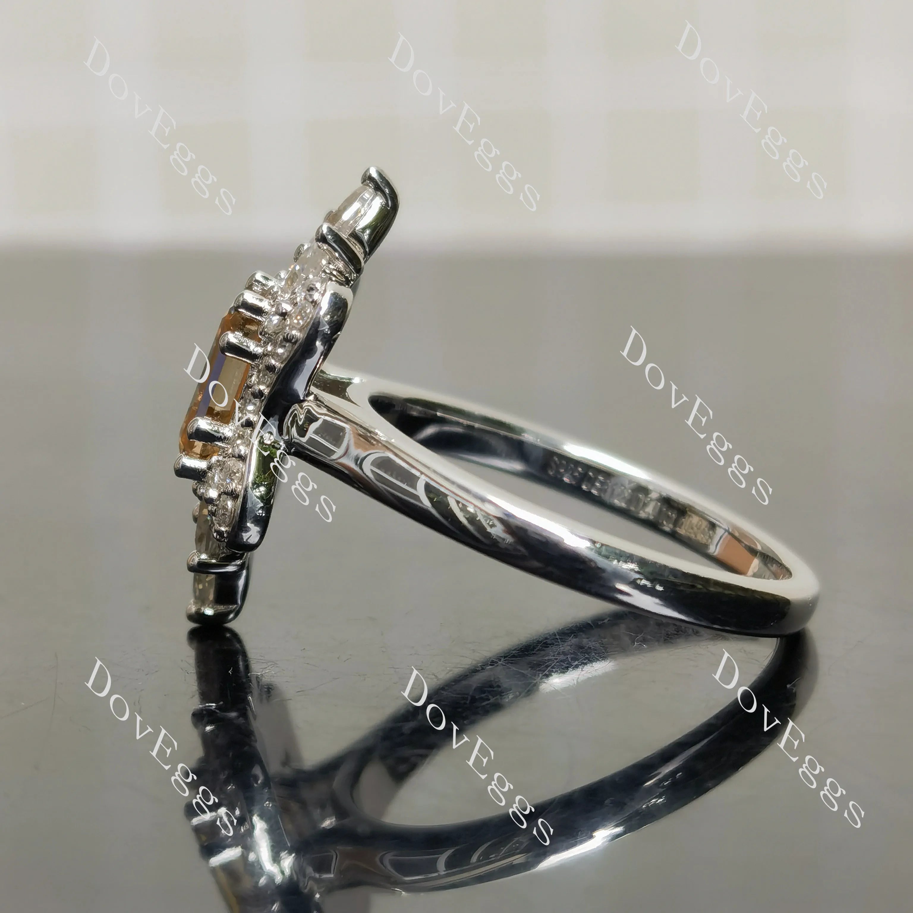 (size 9.5) Doveggs sterling silver 2ct Emerald champagne moissanite engagement ring