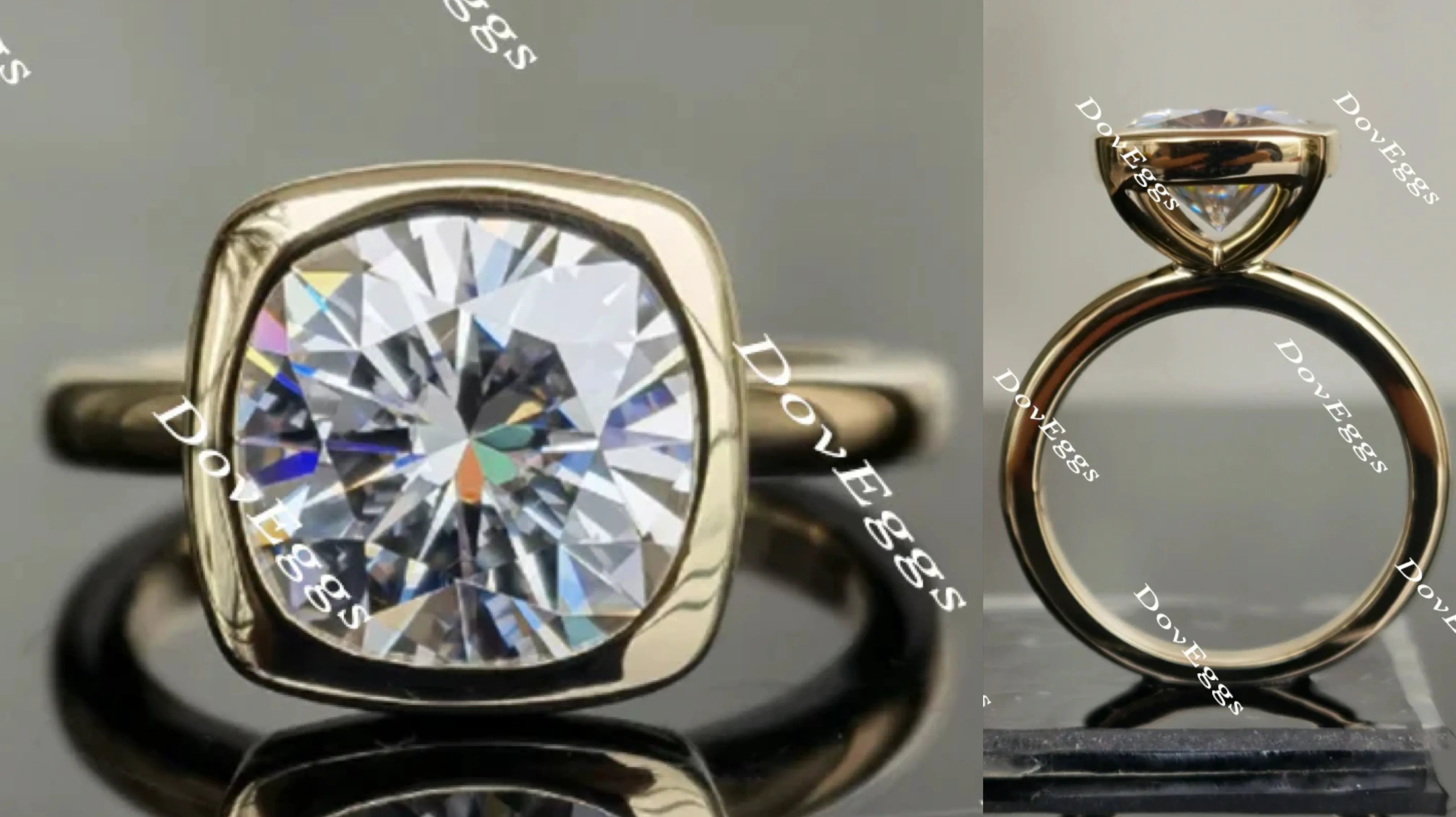 Wendyann's bezel setting cushion solitaire moissanite engagement ring