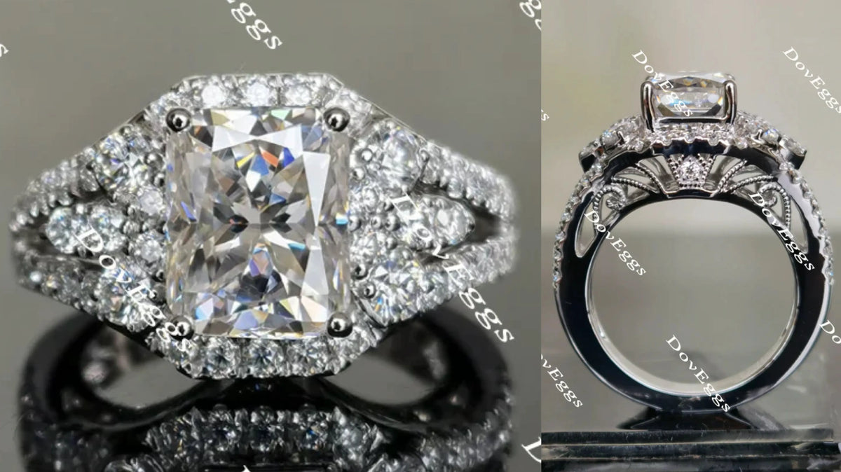 The Janet art deco radiant moissanite engagement ring