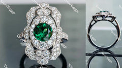 Doveggs round all color available halo pave zambia emerald colored gem engagement ring