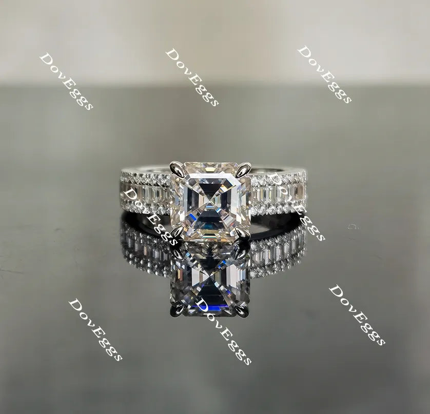 Doveggs asscher half eternity channel set and pave moissanite engagement ring