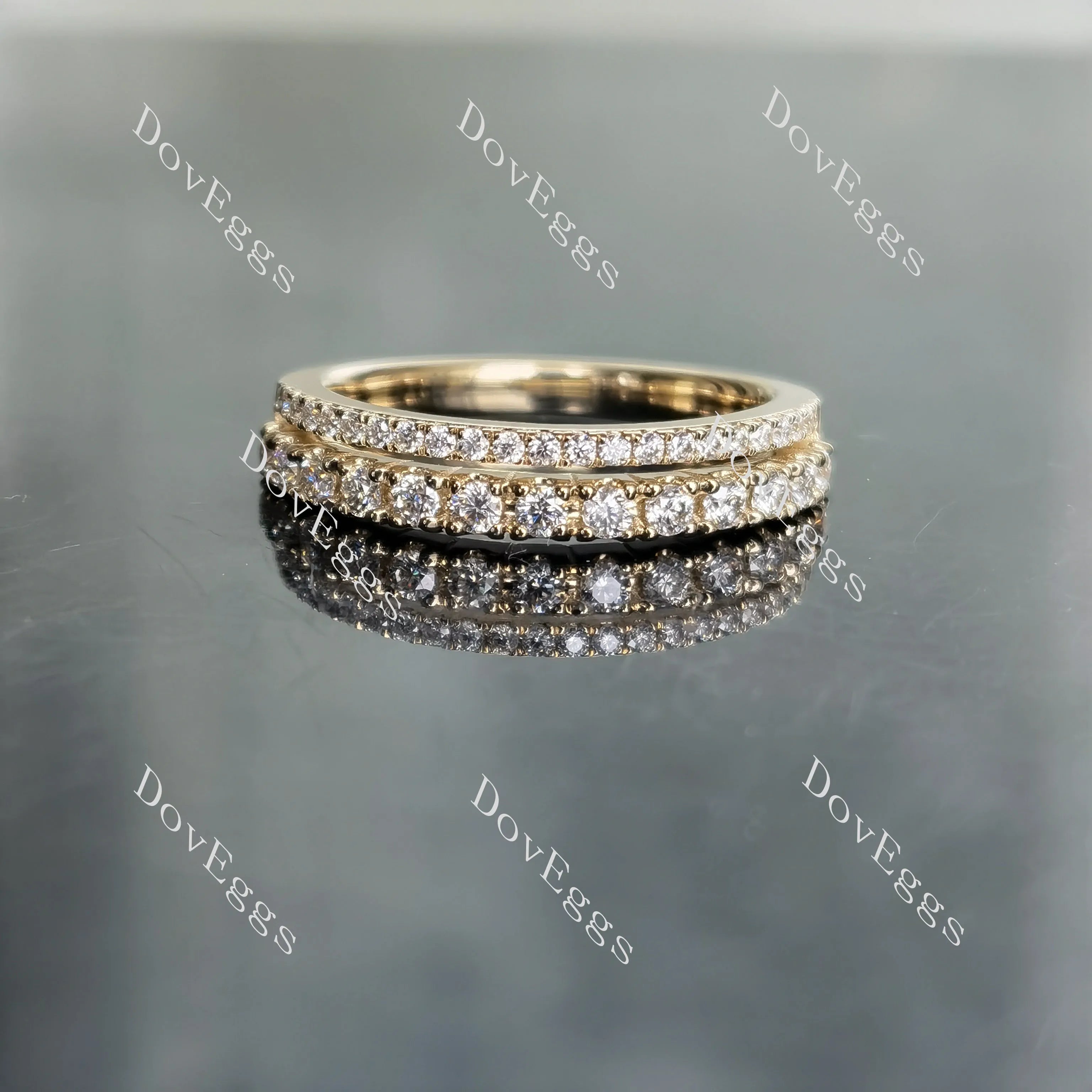 Doveggs round two pave moissanite/lab grown diamond wedding band-2.1mm band width