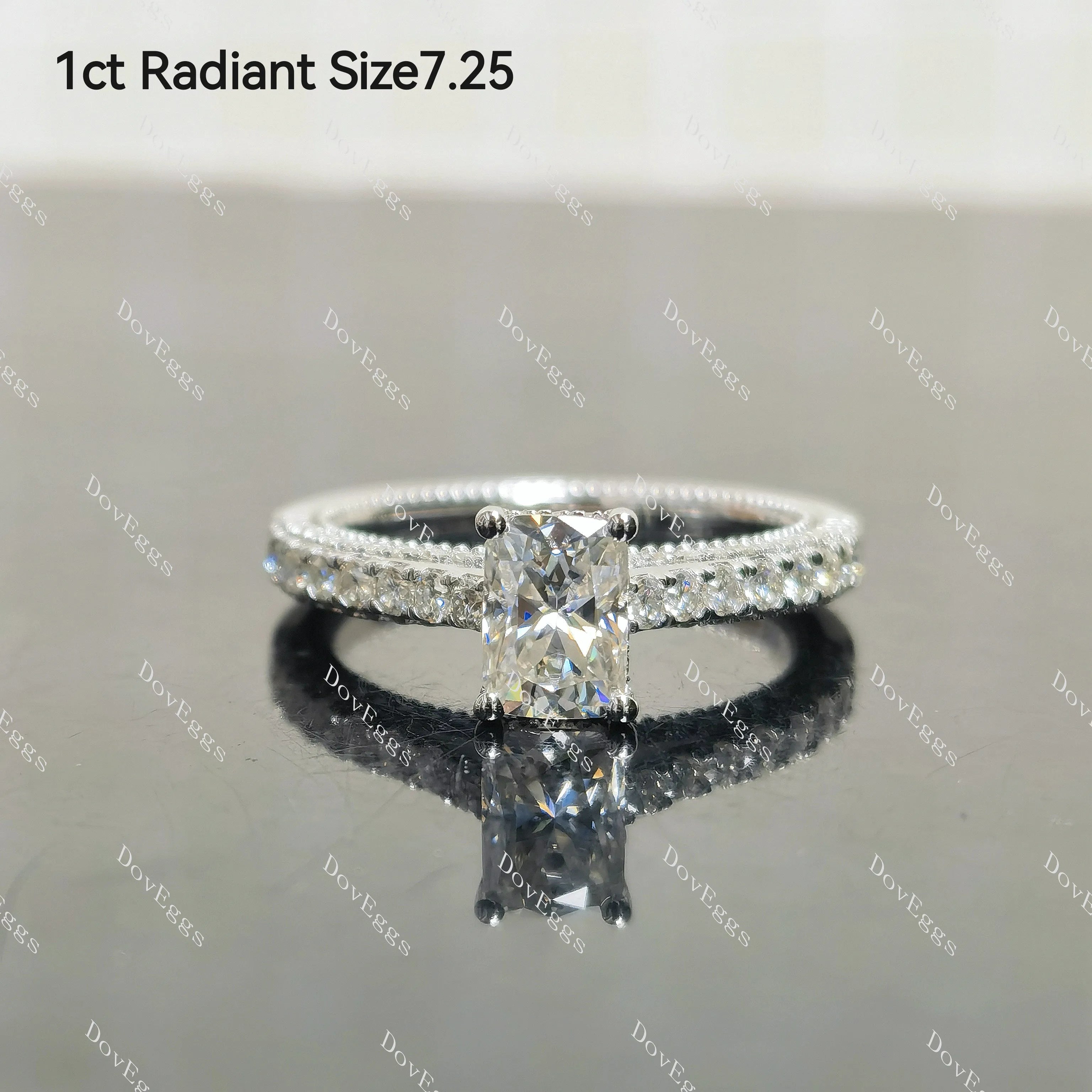 (size 7.25) Doveggs 1ct radiant moissanite sterling silver engagement ring